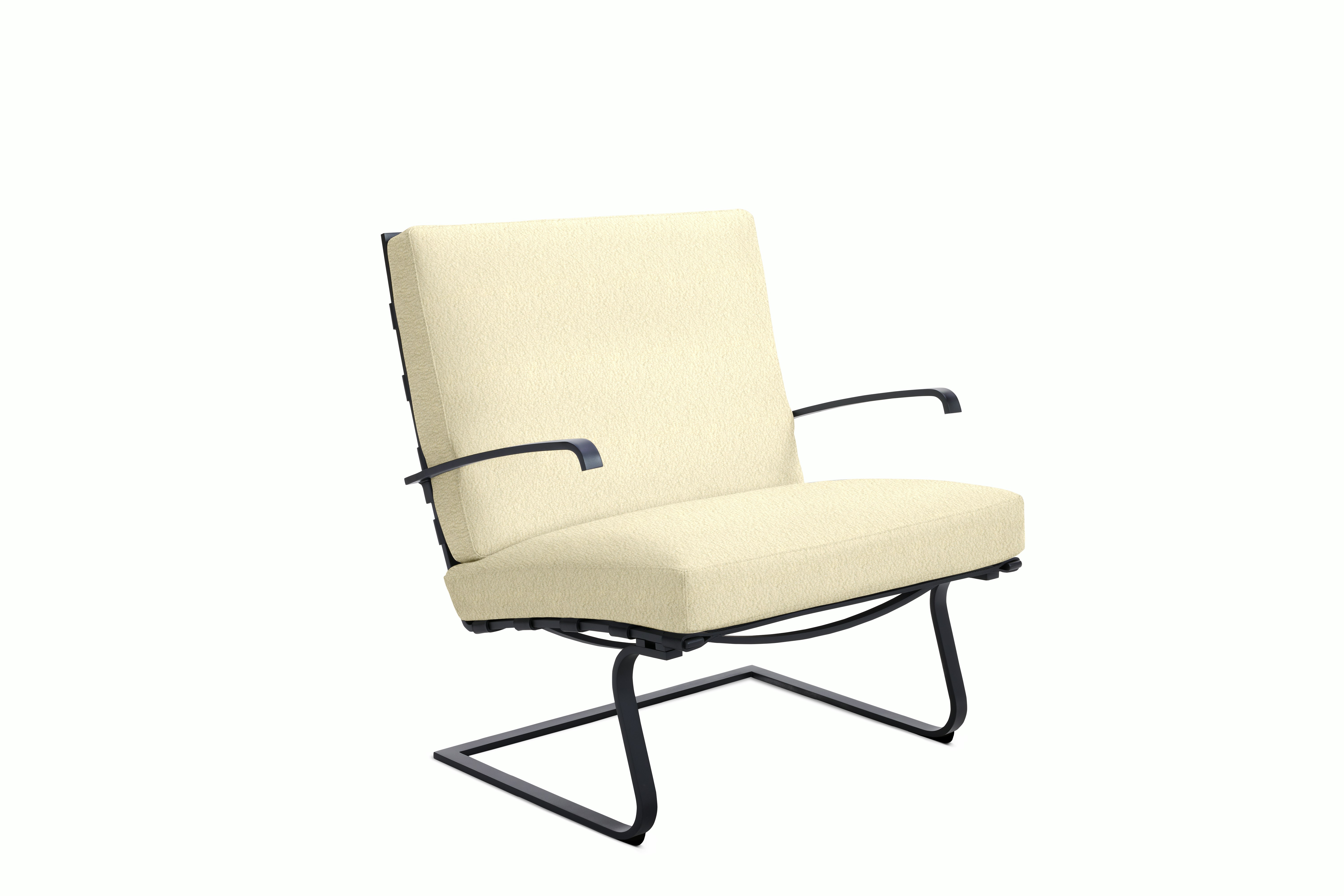 Tugendhat Chair in Classic Boucle,  Pearl with belting in Belting Leather,  Black and black frame