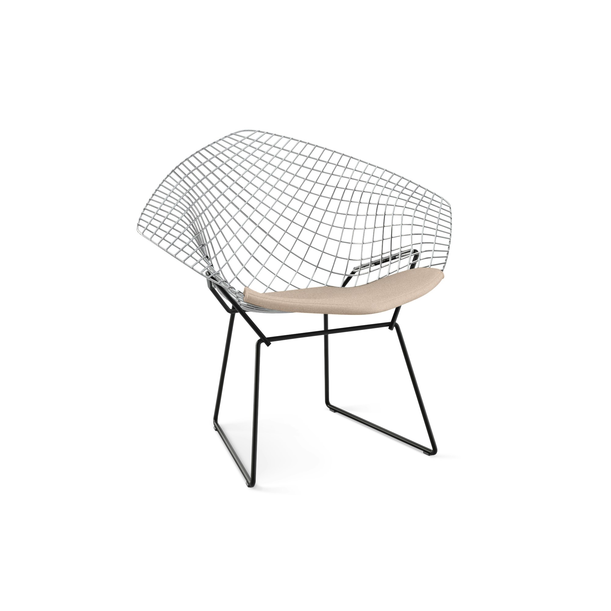 Bertoia Diamond Chair,  Polished Chrome Frame,  Black Base,  Hourglass,  Sandbar