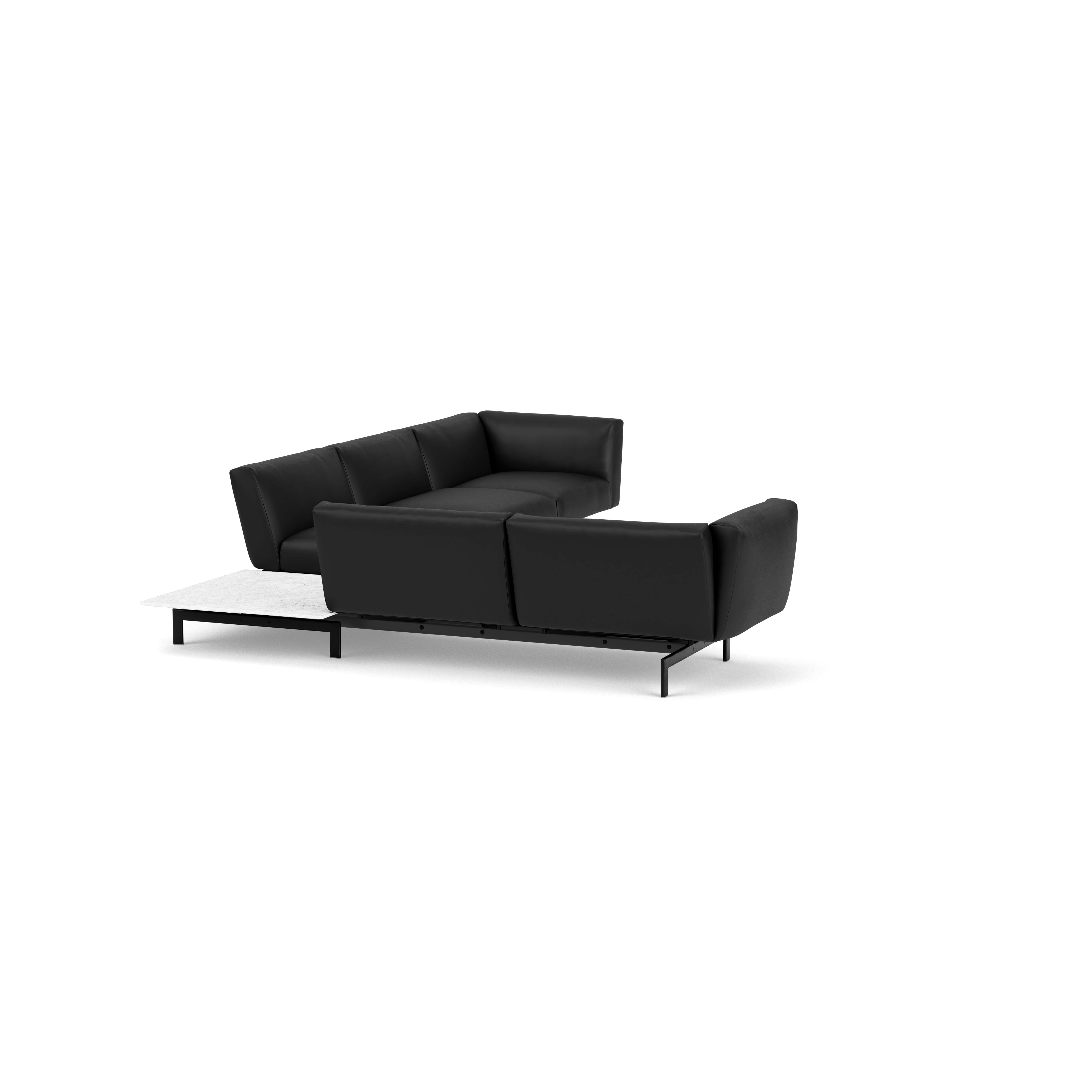 Avio Sectional with Table - Five Seater, Right, Volo Leather, Black,Satin Carrara