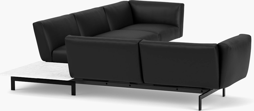 Avio Sectional with Table - Five Seater, Right, Volo Leather, Black,Satin Carrara