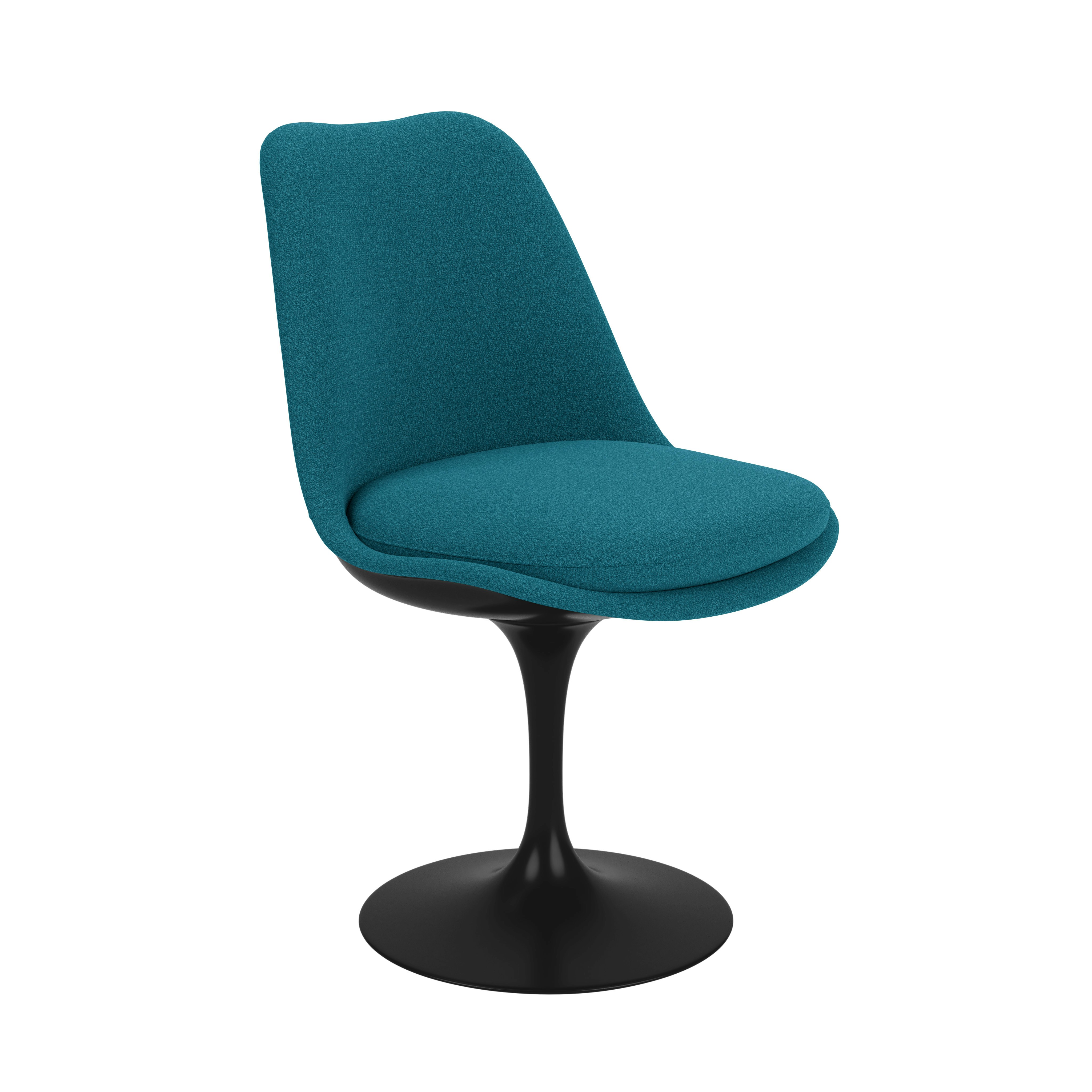 Saarinen Tulip Side Chair - Side Chair, Full Cover, Swivel, Knoll Boucle, Aegean, Black