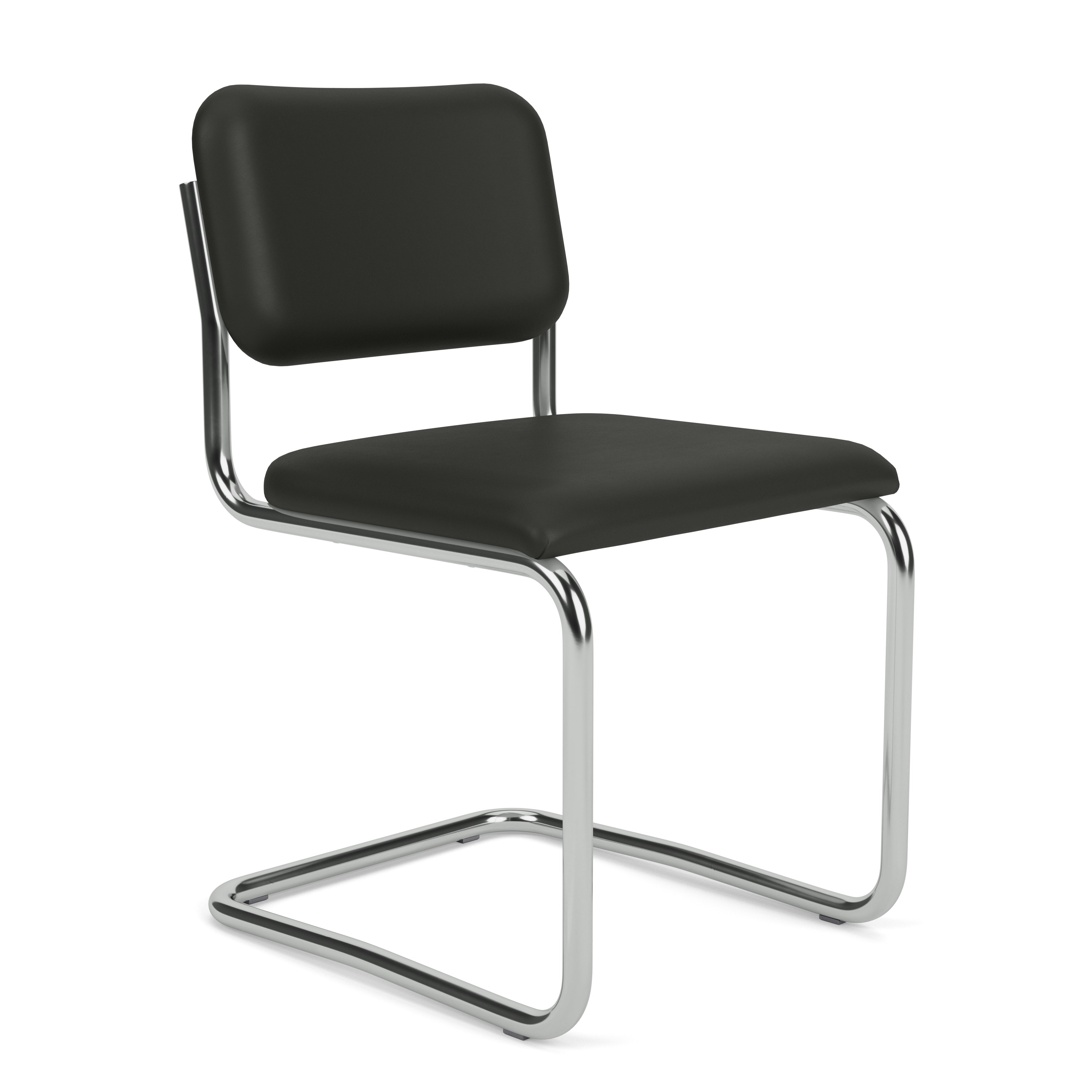 Cesca Side Chair,  Fully Upholstered,  Upholstered Seat,  Acqua Leather,  Black