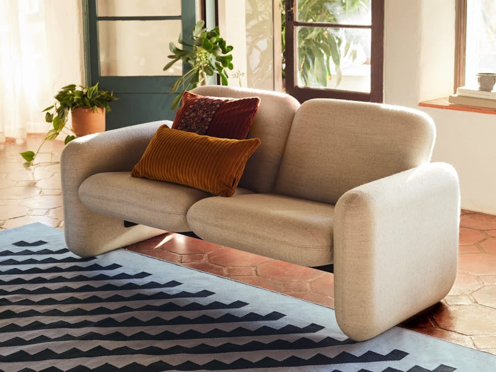 Wilkes Modular Sofa Group Sofa,  Girard Steps Rug,  and Wide Corduroy Pillows