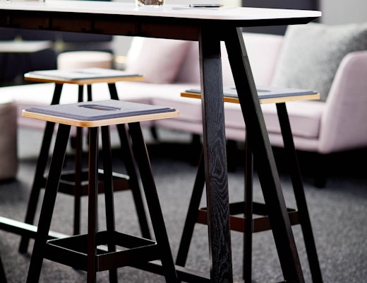 Rockwell Unscripted Tall Table with Easy Stool rockwell unscripted tall table easy stool adaptive planning neocon showroom 2017