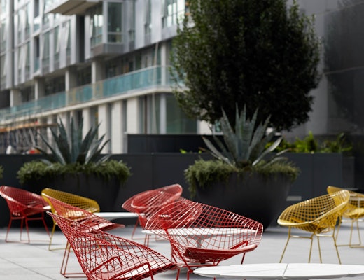 Outdoor Bertoia Diamond Chair and Schultz Petal Coffee Table Bertoia Diamond Chair Richard Schultz Petal Coffee Table outdoor community shared spaces