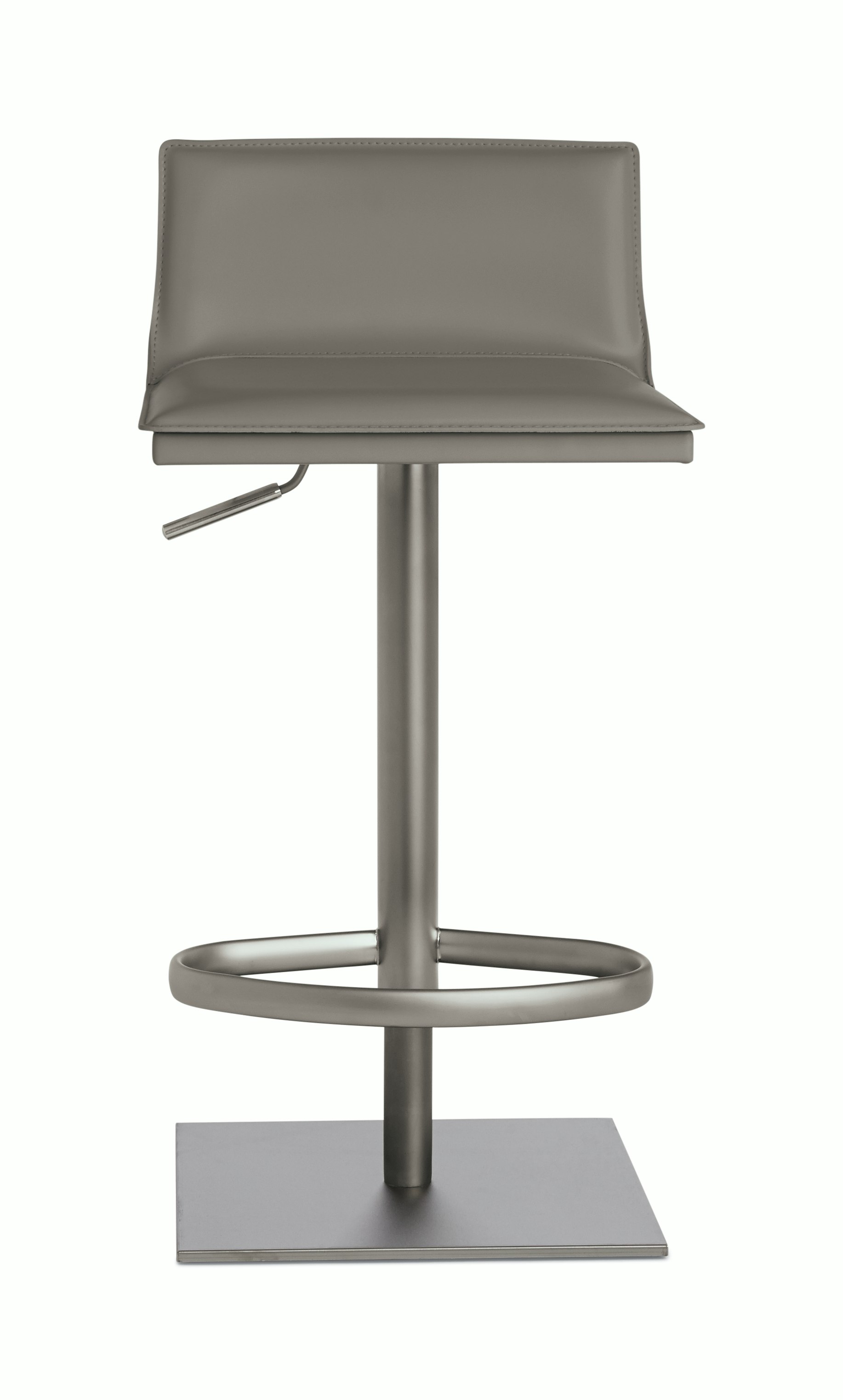 An ash grey Bottega Piston Stool viewed from the front