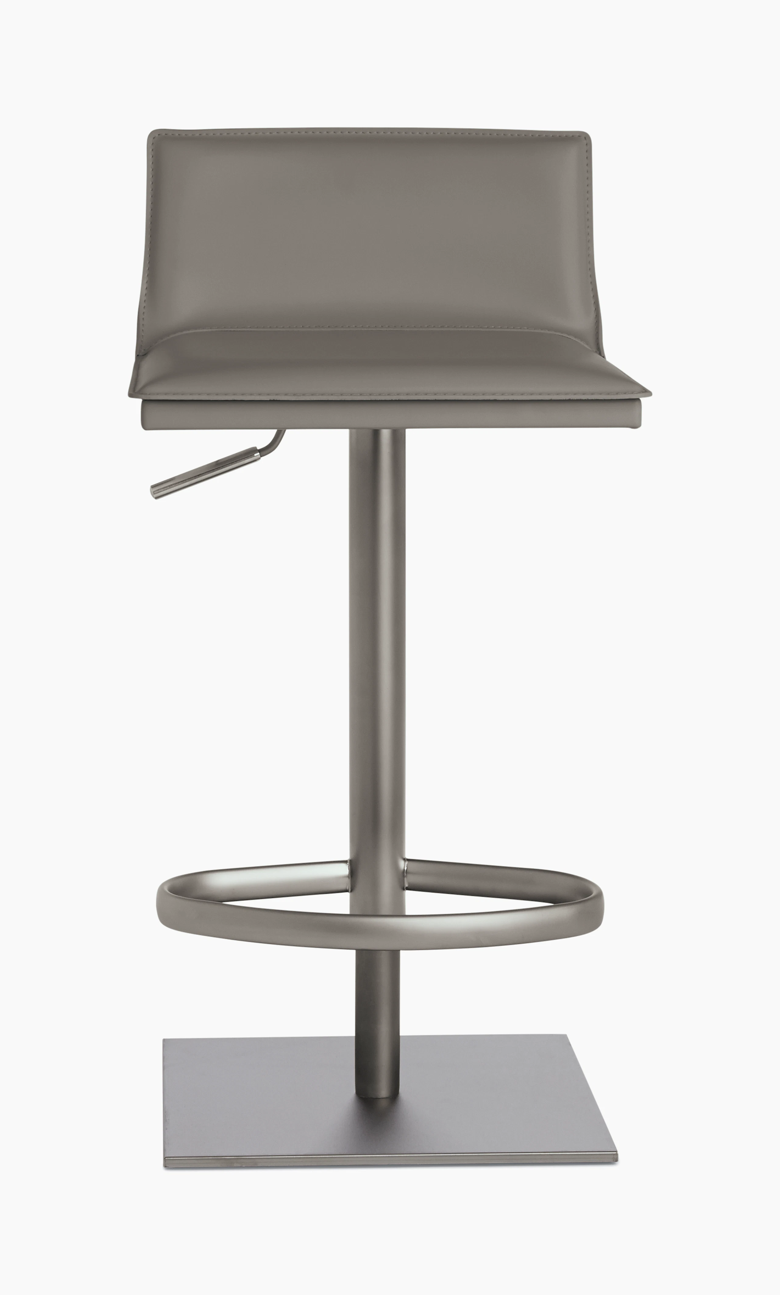 An ash grey Bottega Piston Stool viewed from the front