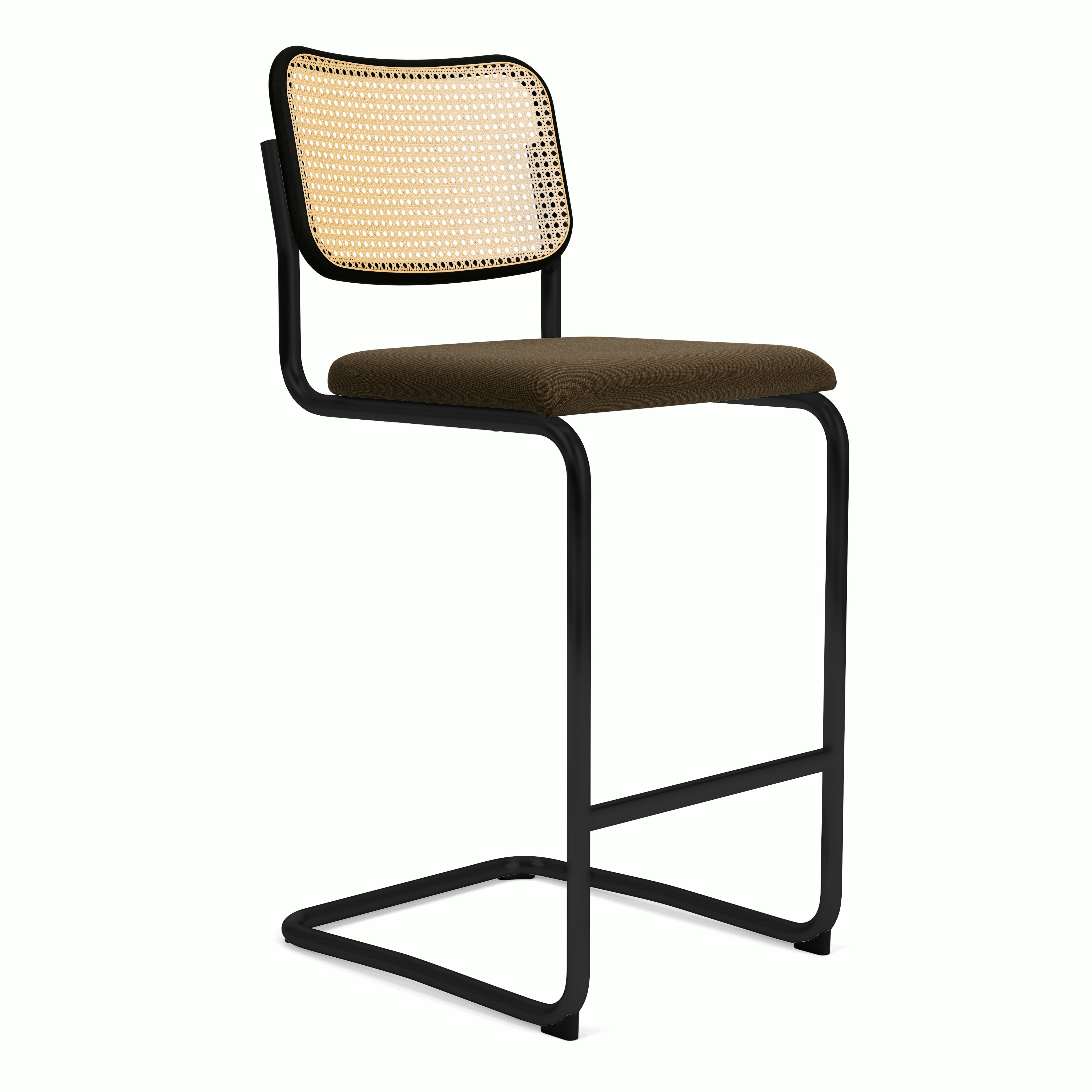 Cesca Upholstered Stool - Ebonized Beech ,  Bar Height ,  Seat Pad,  hourglass,  mocha,  black frame