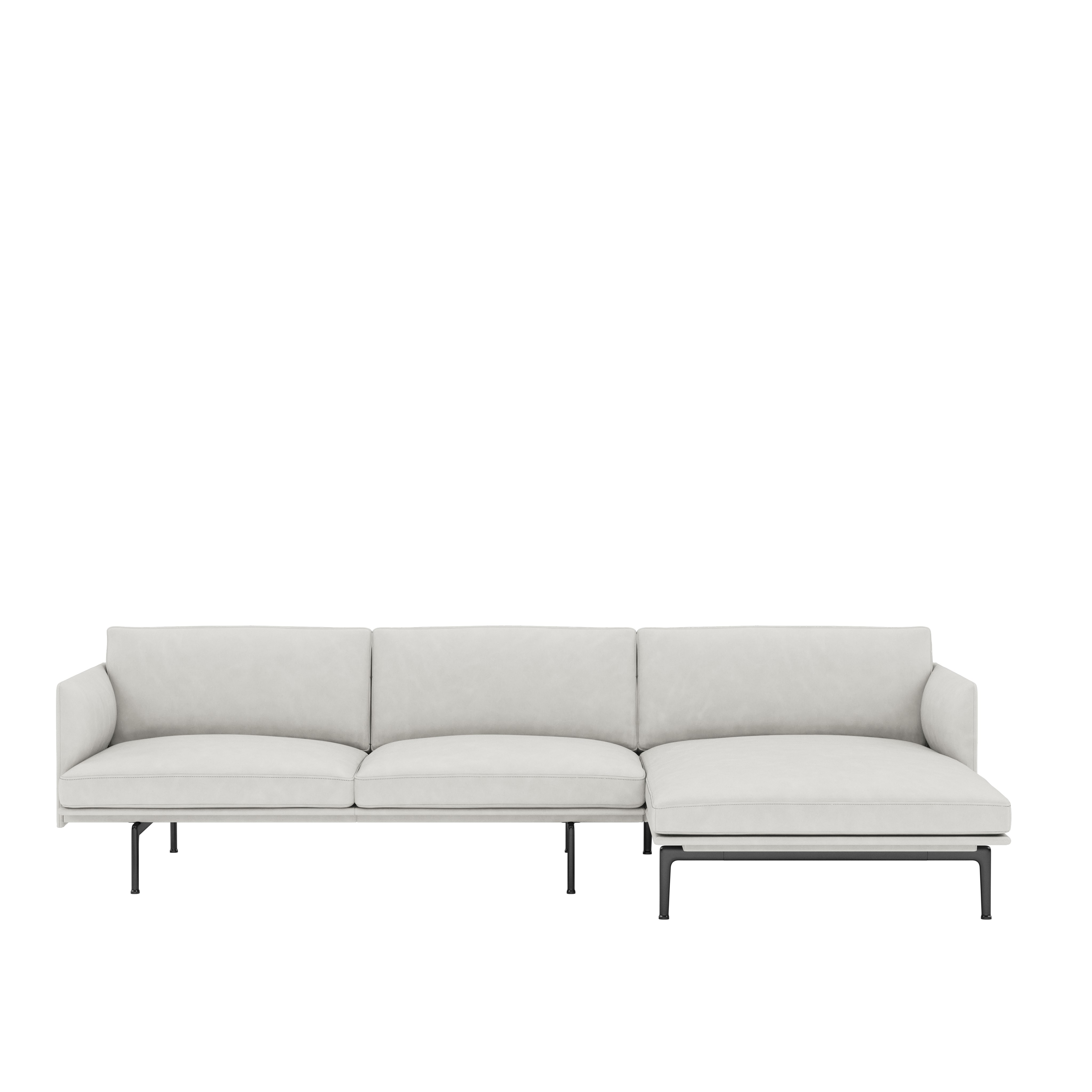 Outline Chaise Lounge,  Right\BASE: Black\LEATHER: Allure Leather (T)\COL: Ivory