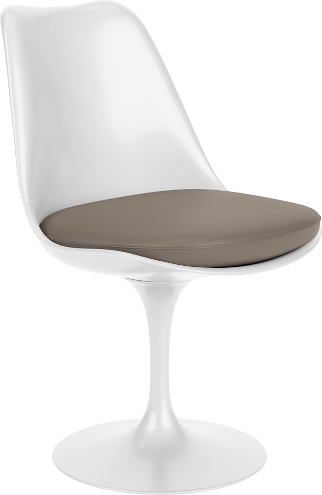 Saarinen Tulip Side Chair - Side Chair, Seat Cushion, Swivel, Acqua Leather, Aquitania, White