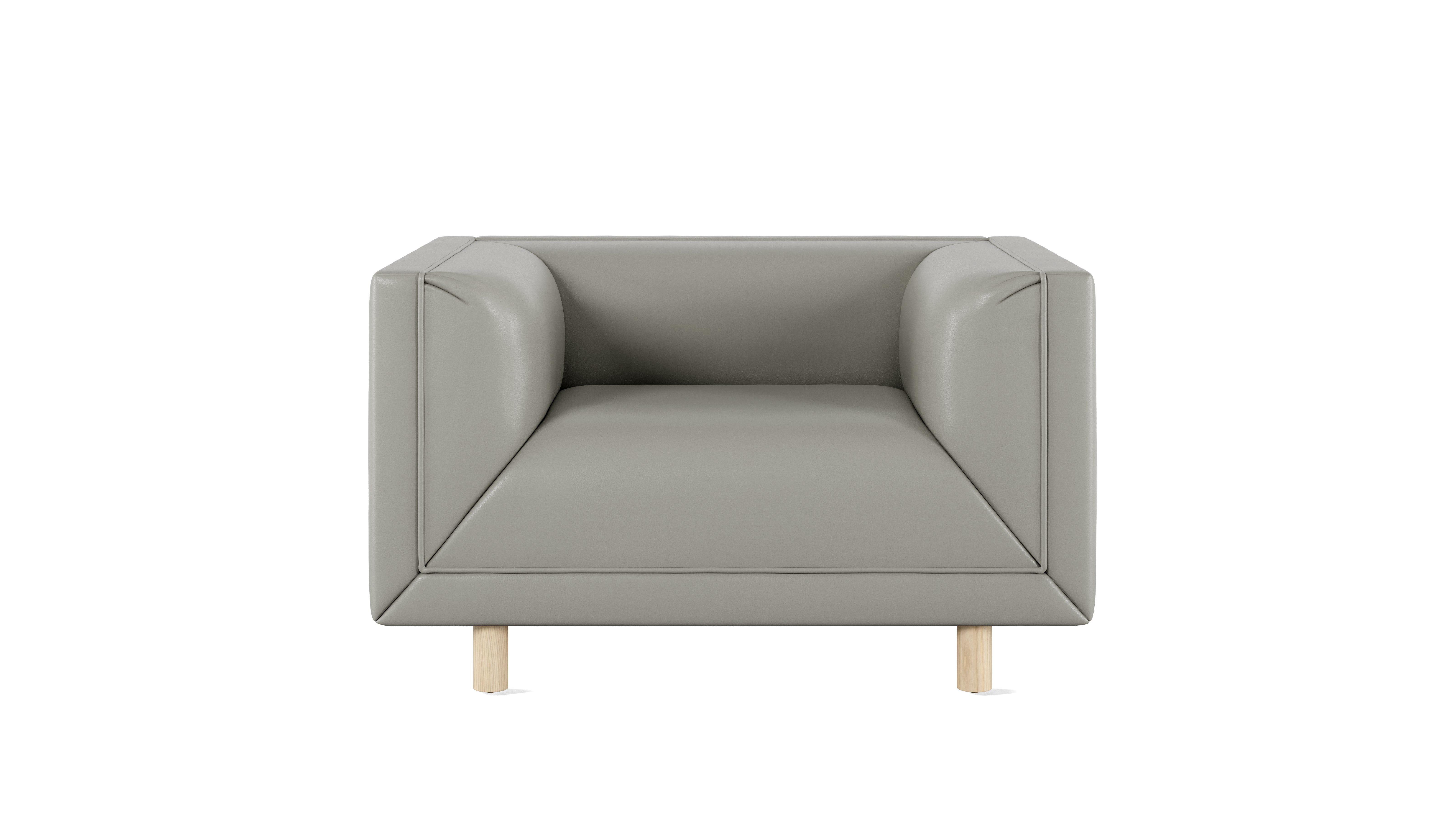 Rolled Arm Club Chair - Prone Leather,  Script,  White Ash