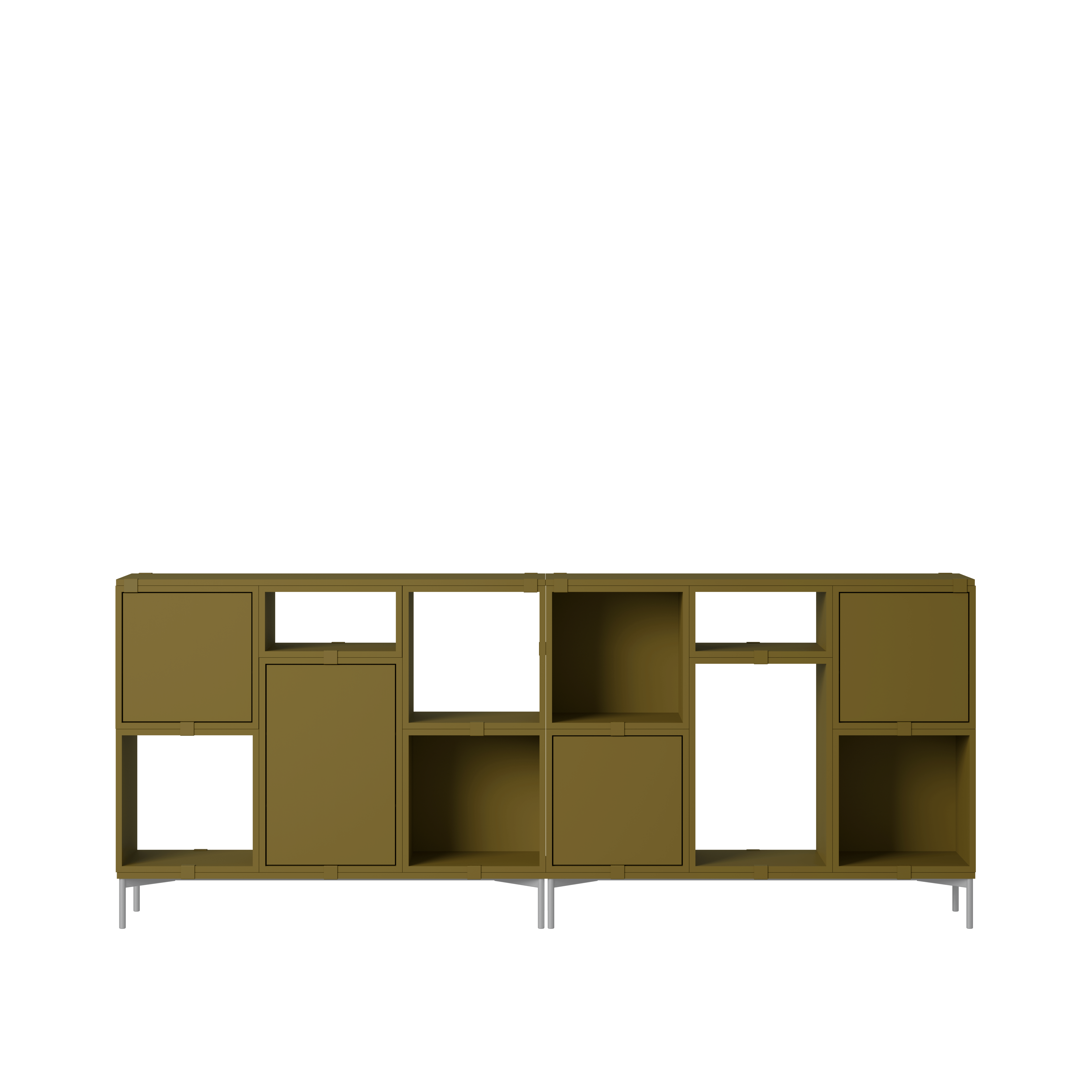 Stacked Office Storage - Configuration 3,  Brown Green,  Metal Legs
