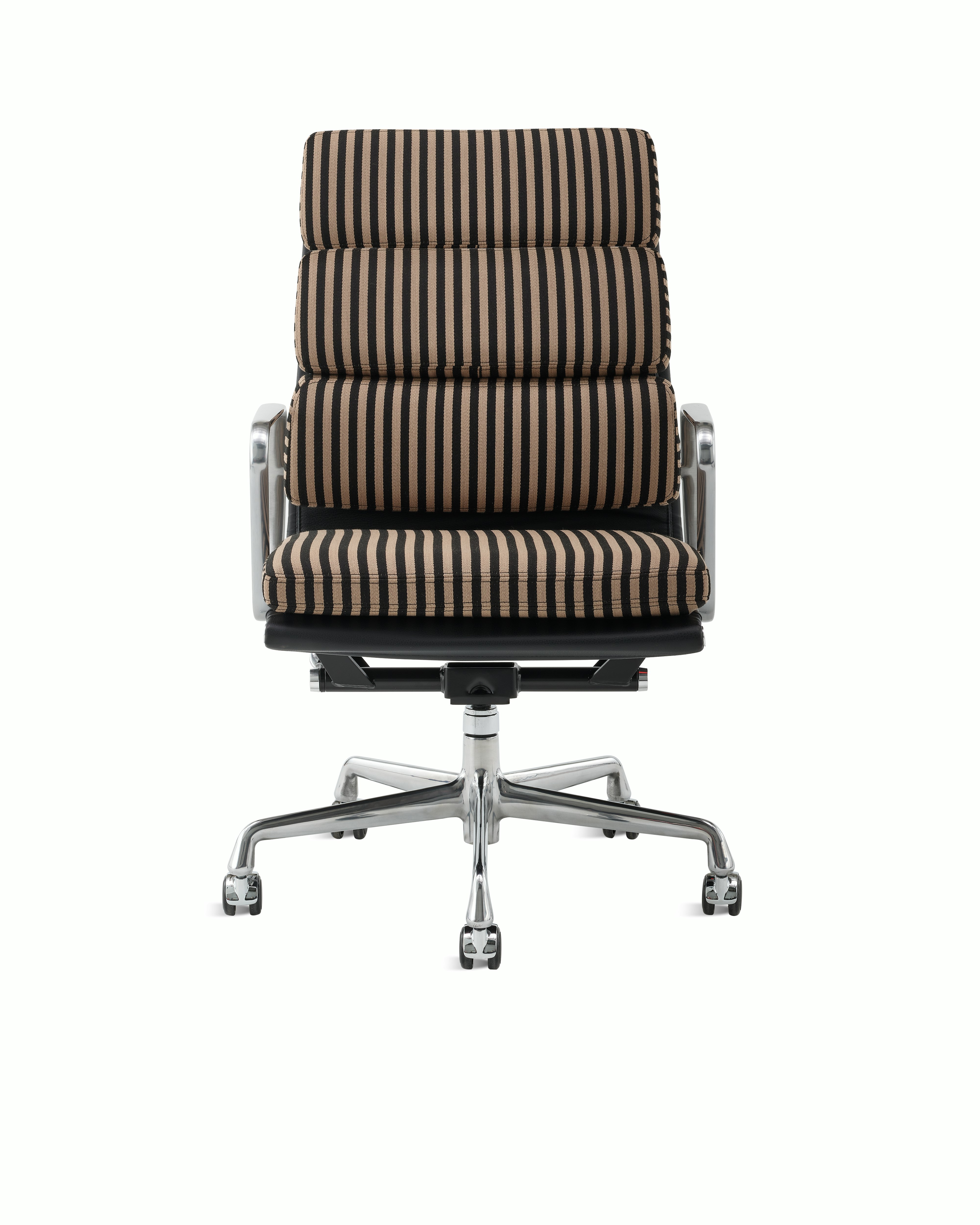 Eames Soft Pad Exec - Toostripe Black/Raw Umber / Prone Leather Obsidian,  Pol Alum,  Manual Lift