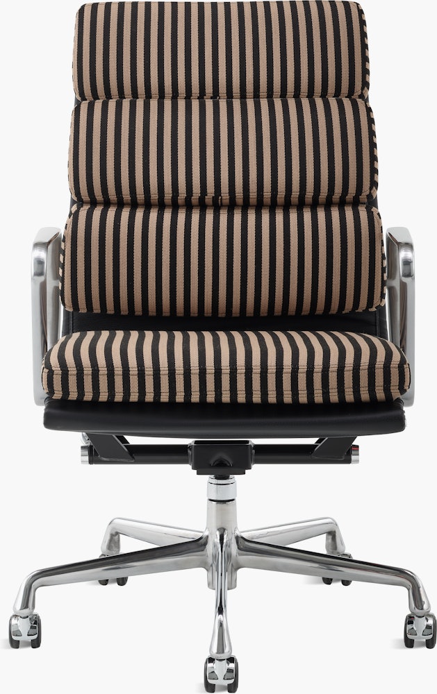 Eames Soft Pad Exec - Toostripe Black/Raw Umber / Prone Leather Obsidian,  Pol Alum,  Manual Lift