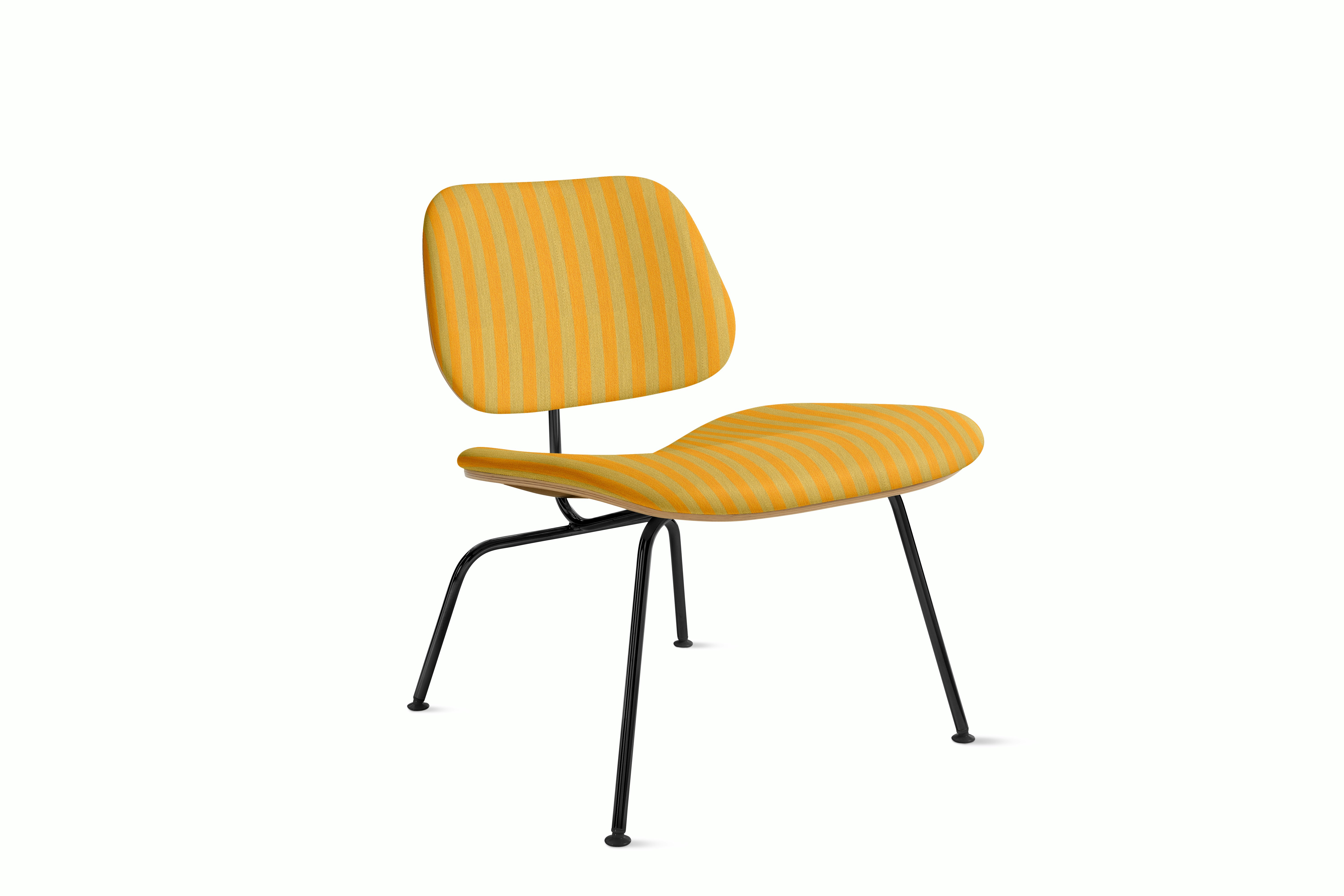 Eames Molded Plywood Lounge Chair Metal Base (LCM) - Upholstered,  Walnut,  Toostripe,  Ochre Dark and Sienna,  Black