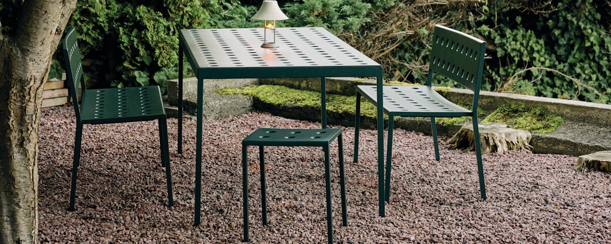 Balcony Dining Benches, Dining Table and Dining Stool in an outdoor patio setting