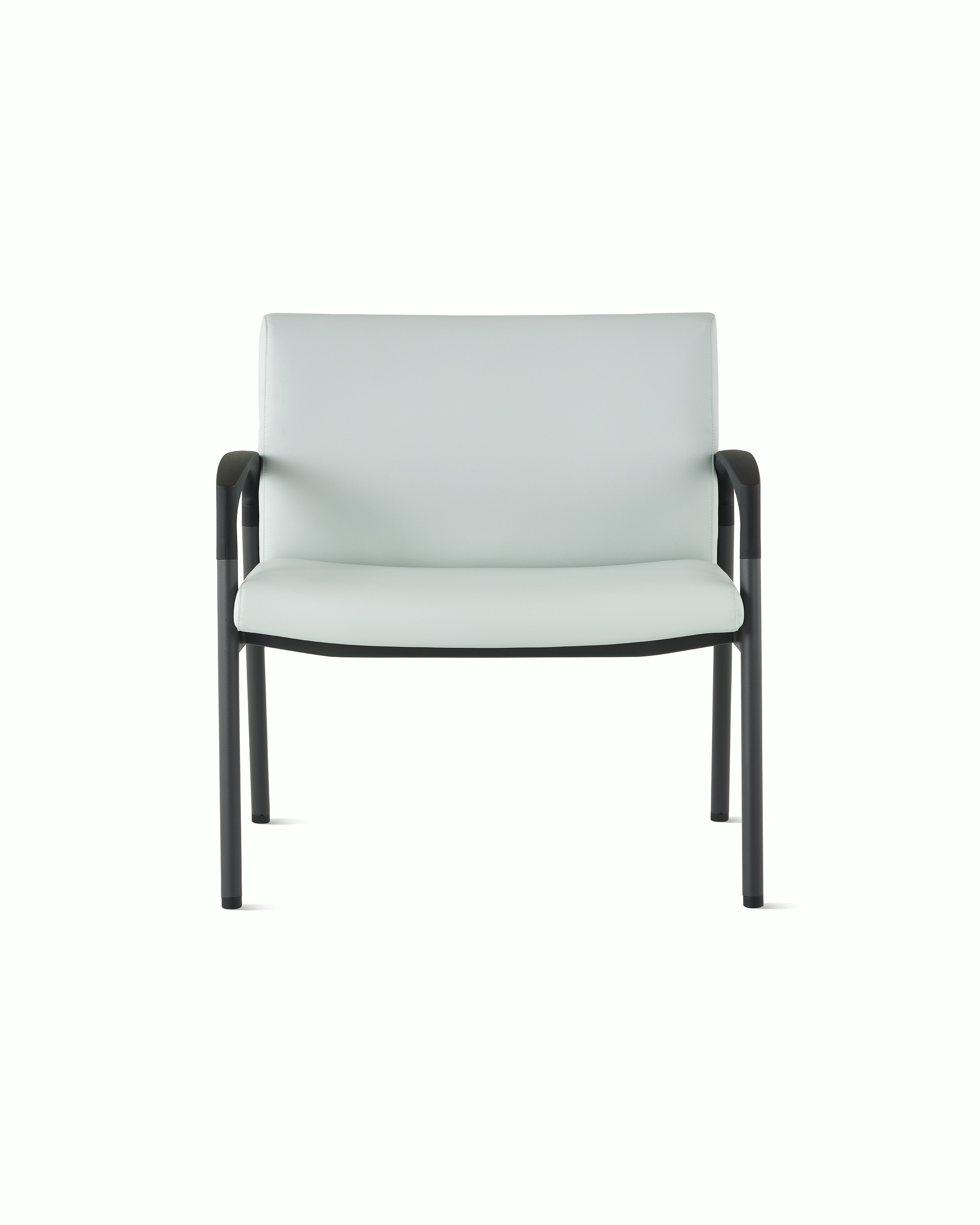 Front view of a Valor plus-size chair in a light gray upholstery and black frame on white sweep.