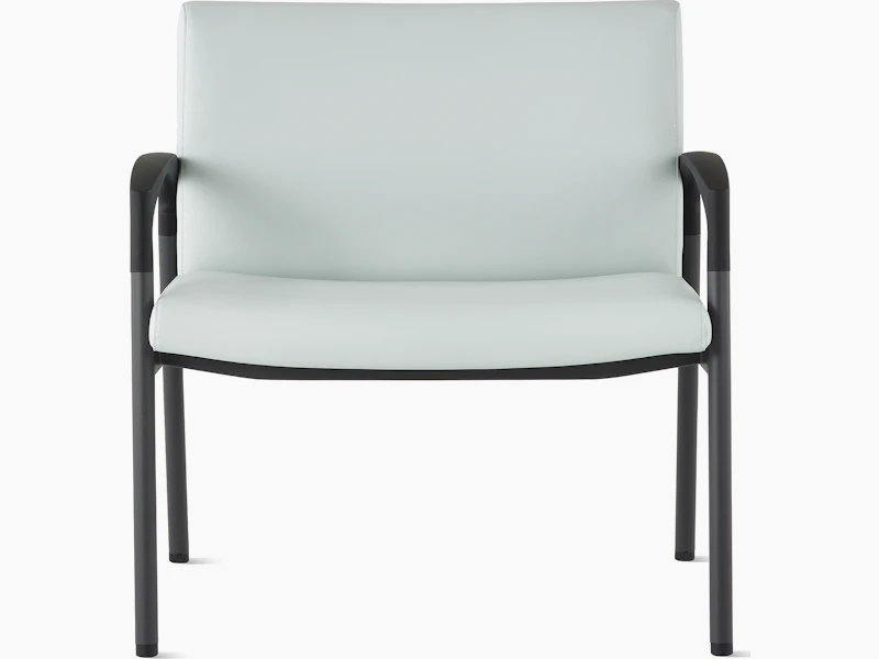 Front view of a Valor plus-size chair in a light gray upholstery and black frame on white sweep.