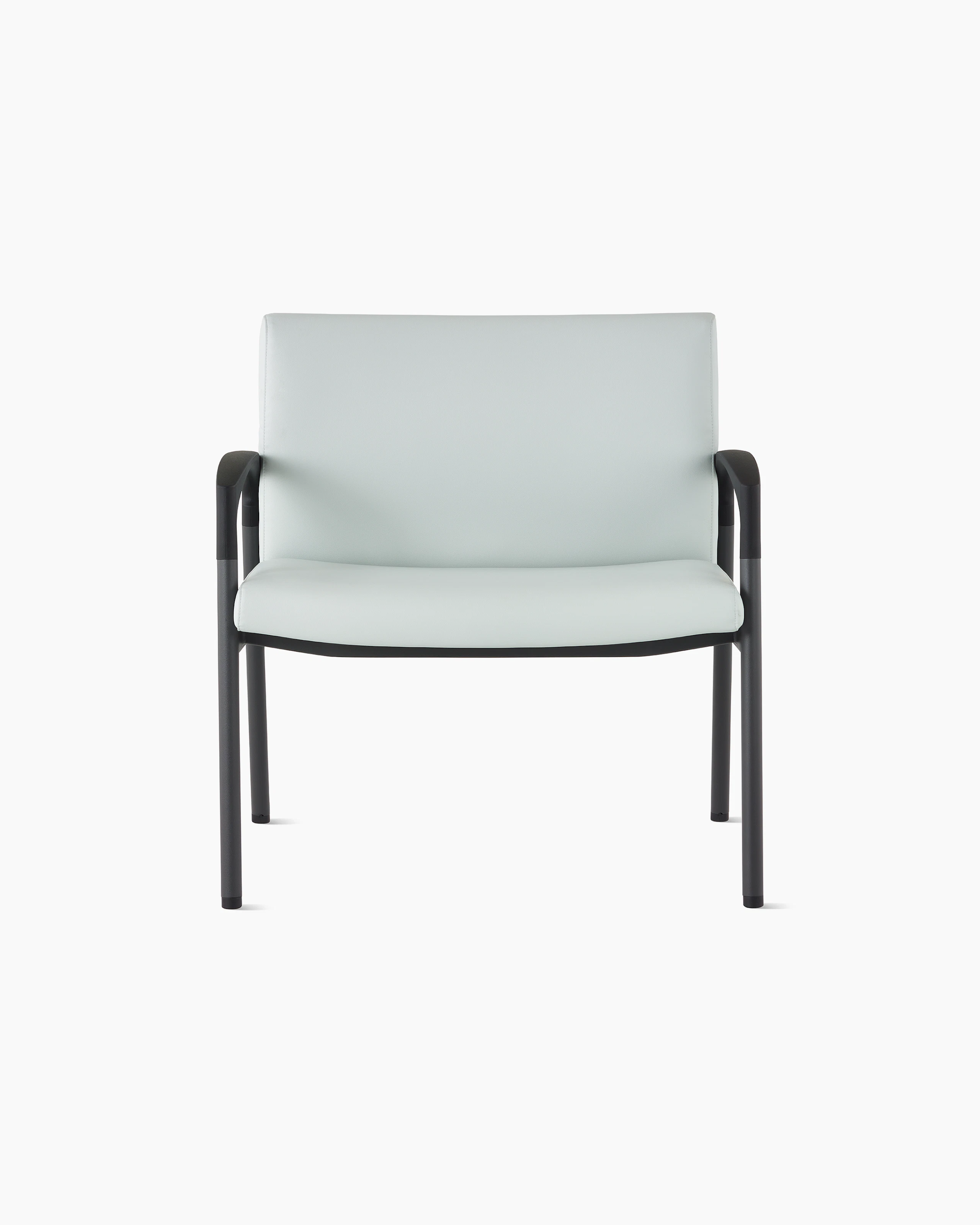 Front view of a Valor plus-size chair in a light gray upholstery and black frame on white sweep.