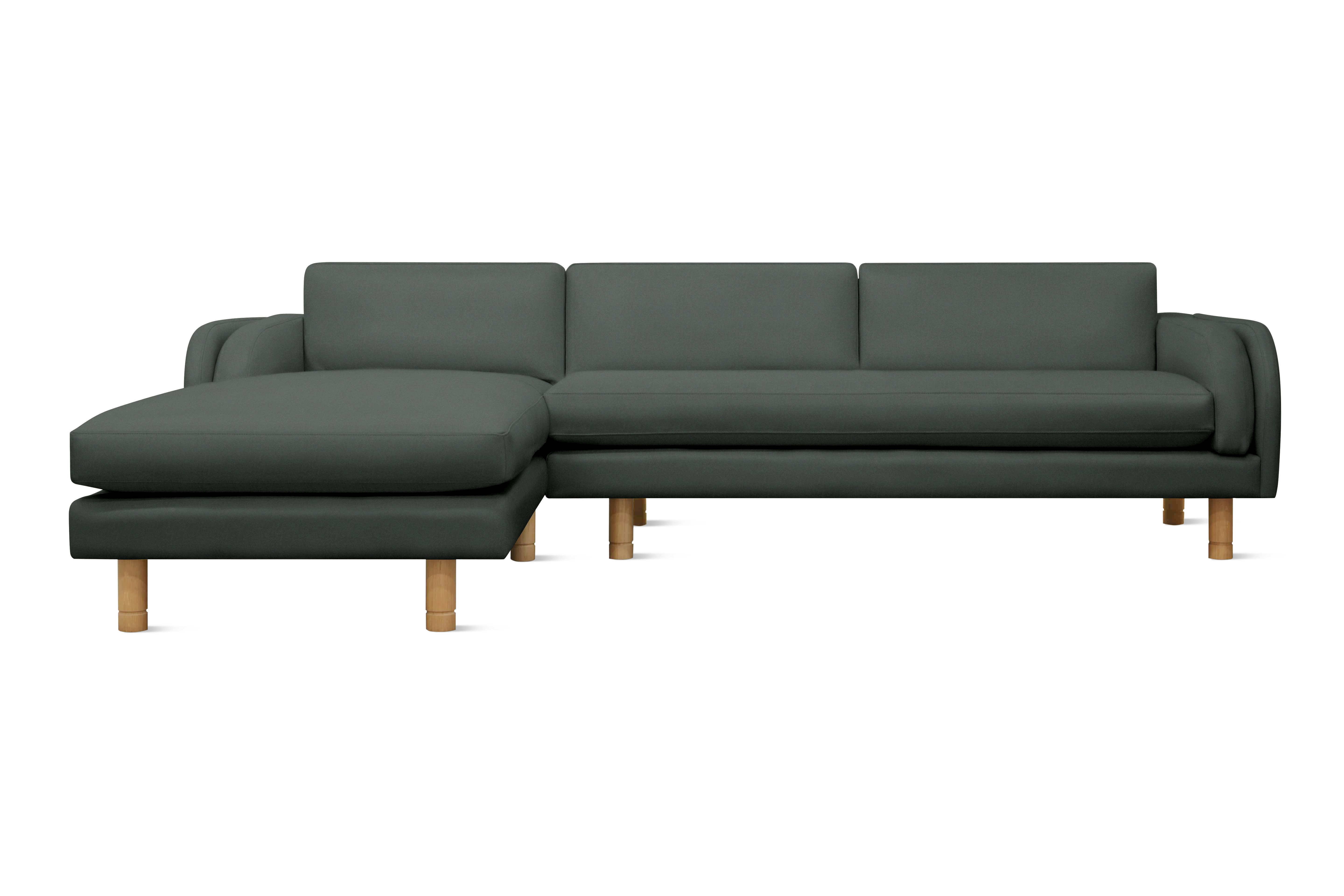 Moreno Sectional with Chaise - Left,  Marquis Velvet,  Charcoal,  Oak
