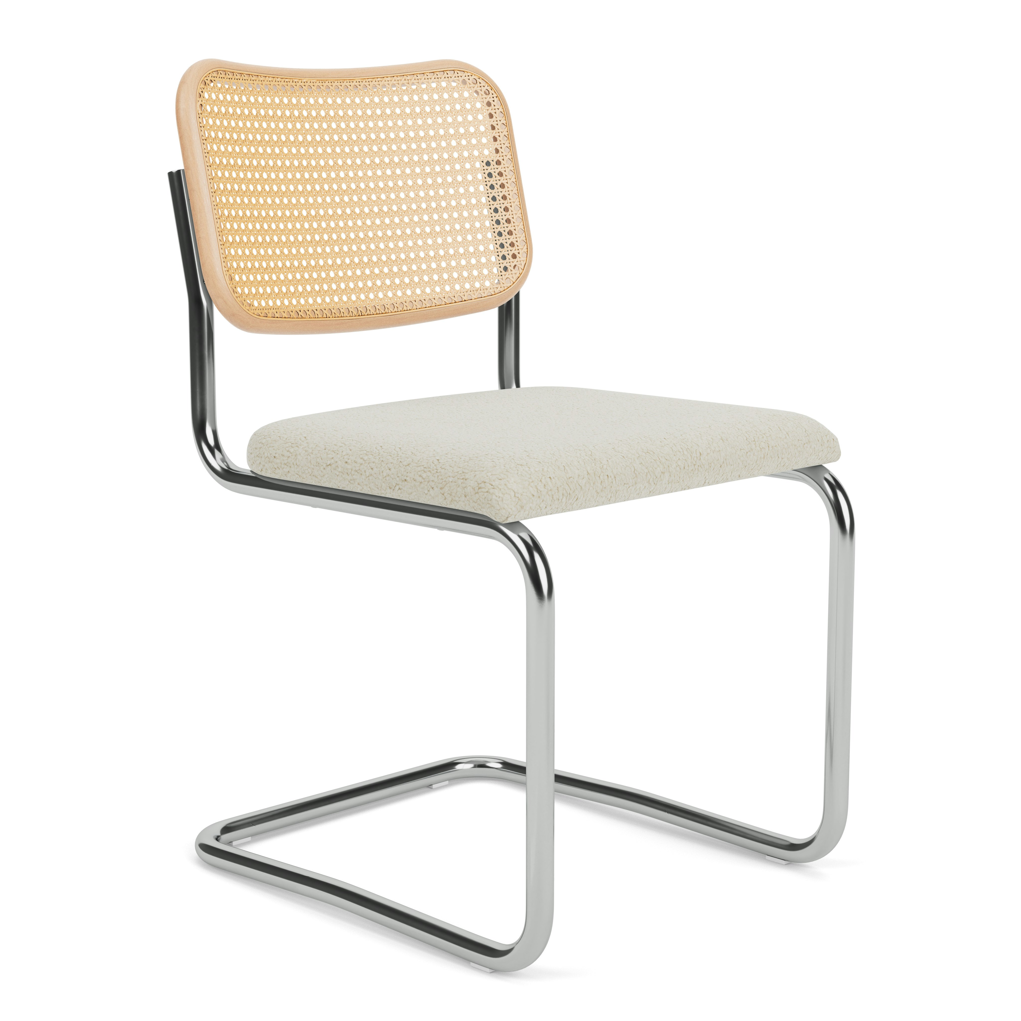 Cesca Side Chair - Caned/Natural Beech Back, Upholstered Seat, Puff, Cloud