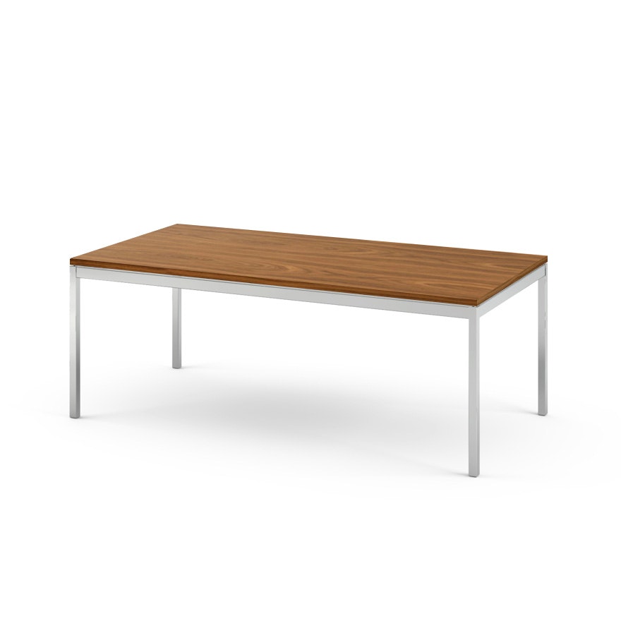 Florence Knoll Rectangular Coffee Table - 45 X 22, 17, Light Walnut, Polished Chrome