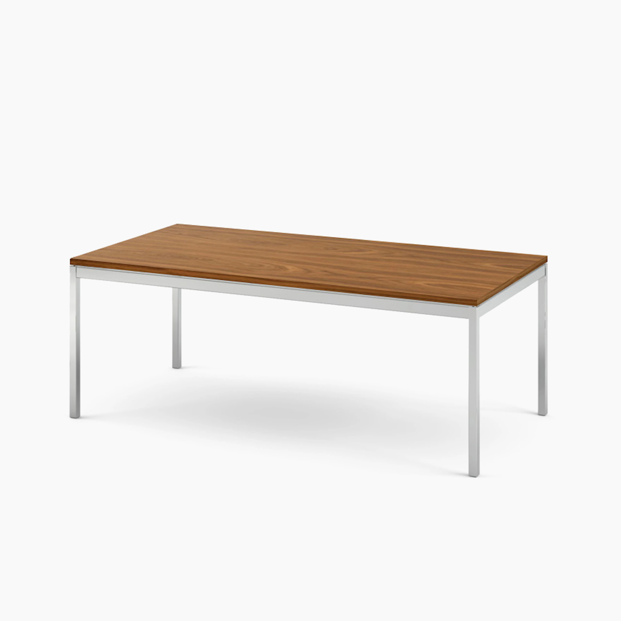 Florence Knoll Rectangular Coffee Table - 45 X 22, 17, Light Walnut, Polished Chrome