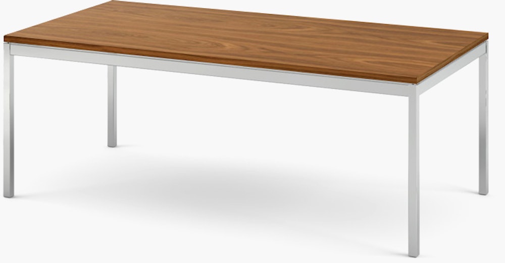 Florence Knoll Rectangular Coffee Table - 45 X 22, 17, Light Walnut, Polished Chrome