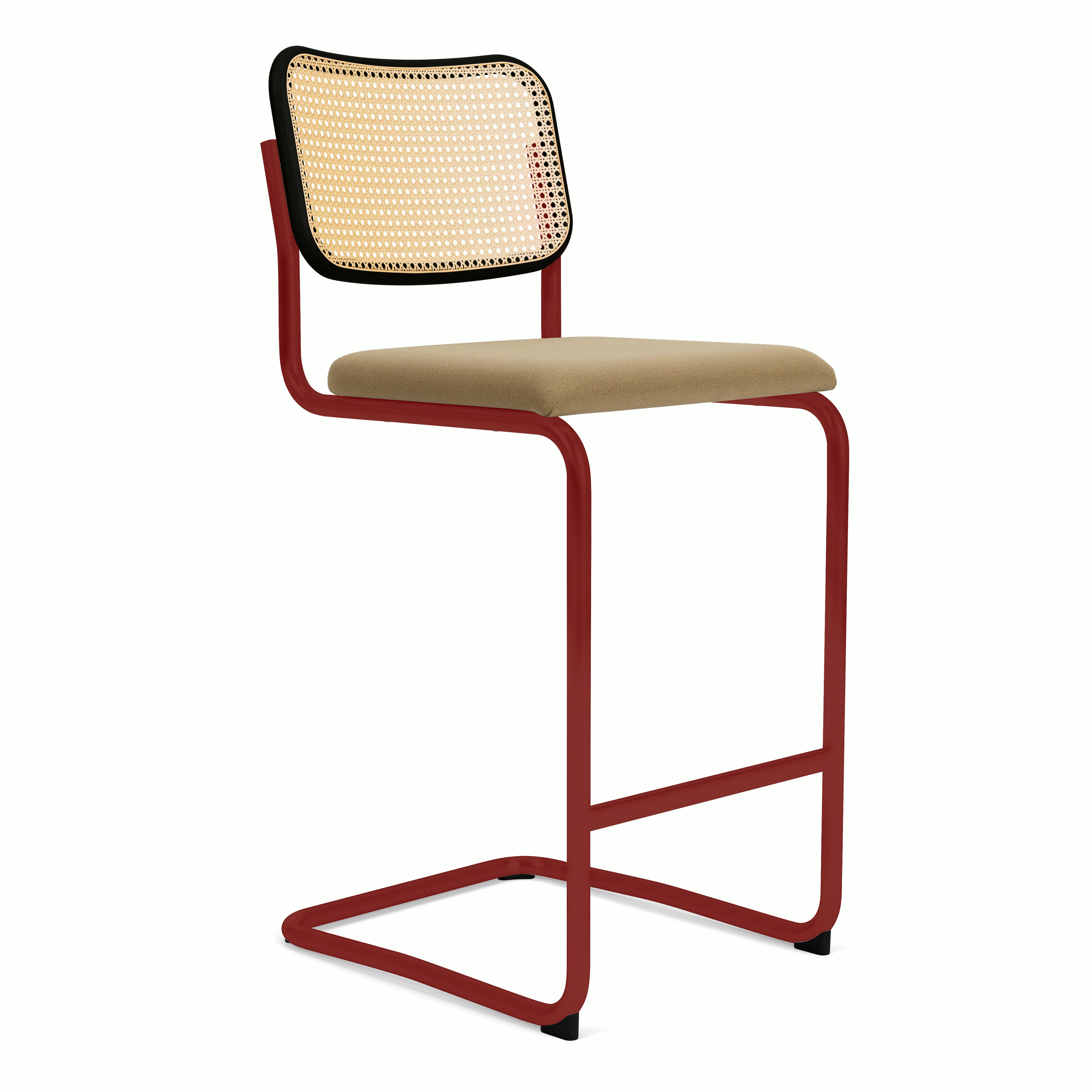Cesca Upholstered Stool - Ebonized Beech ,  Bar Height ,  Seat Pad,  hourglass,  latte,  red frame