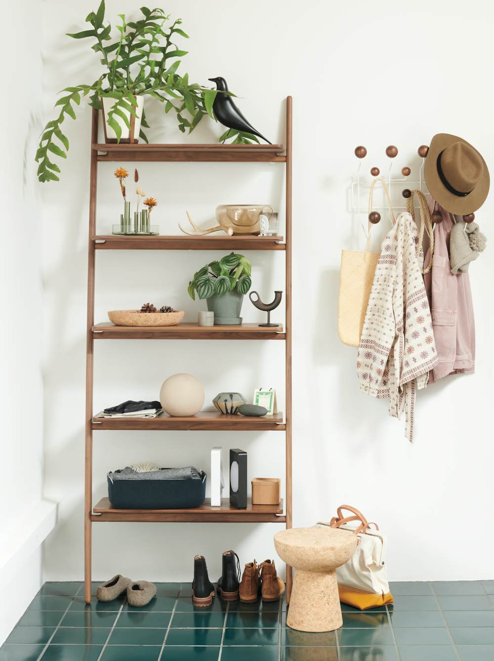 Folk Ladder Shelving in a home entryway setting