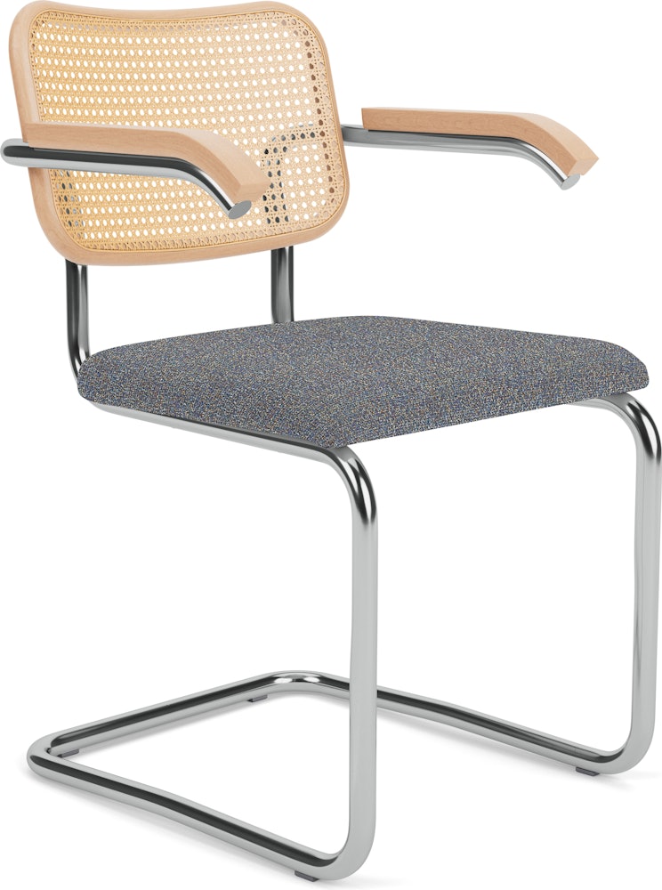Cesca Armchair - Caned with Natural Beech Back,  Upholstered Seat,  Tempest,  Aurora