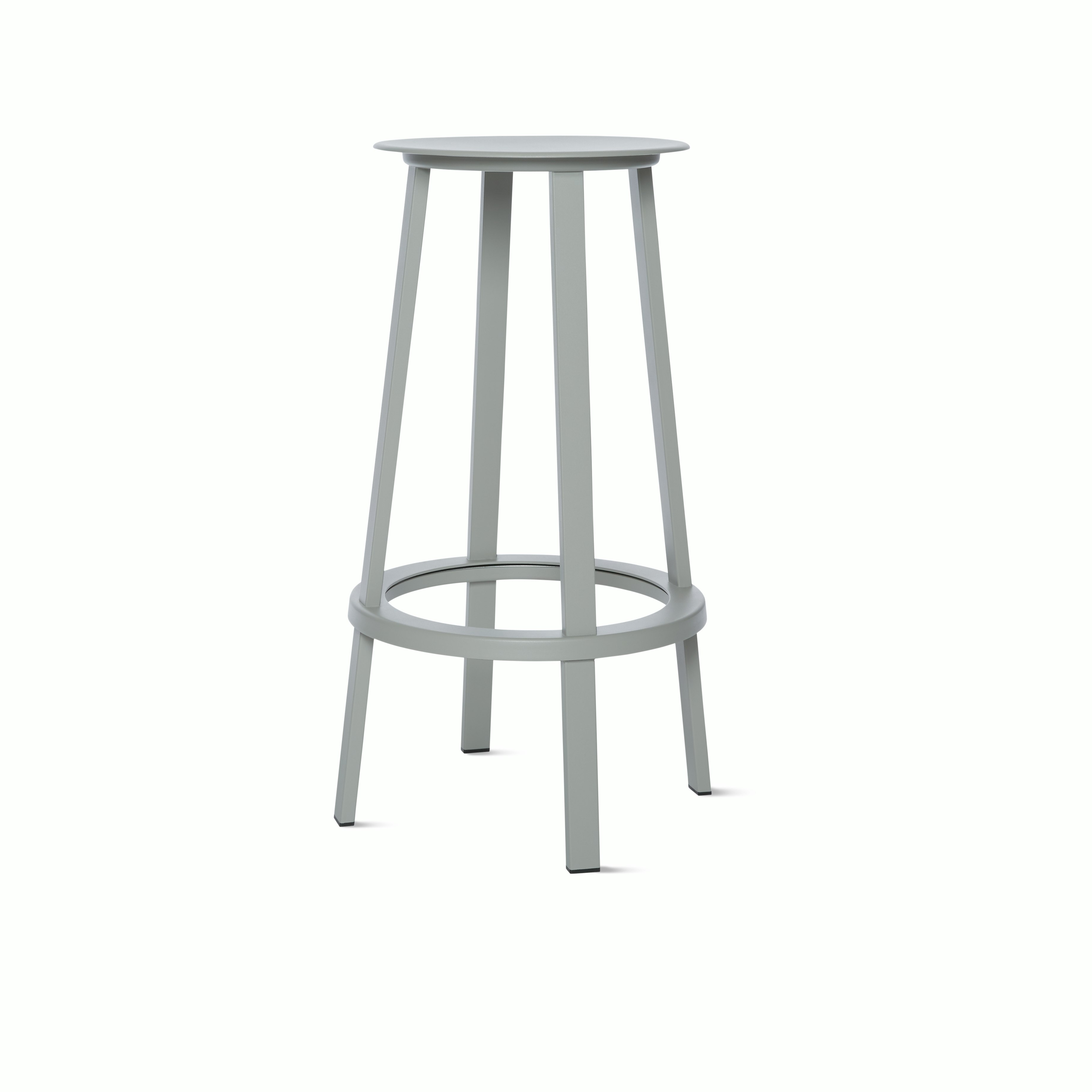 A sky grey Revolver Barstool viewed from an angle