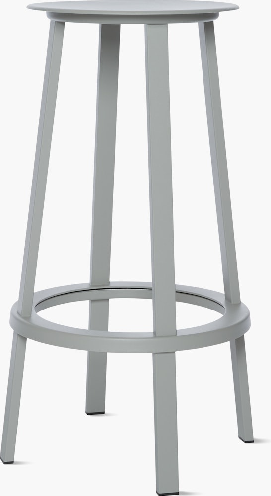 A sky grey Revolver Barstool viewed from an angle