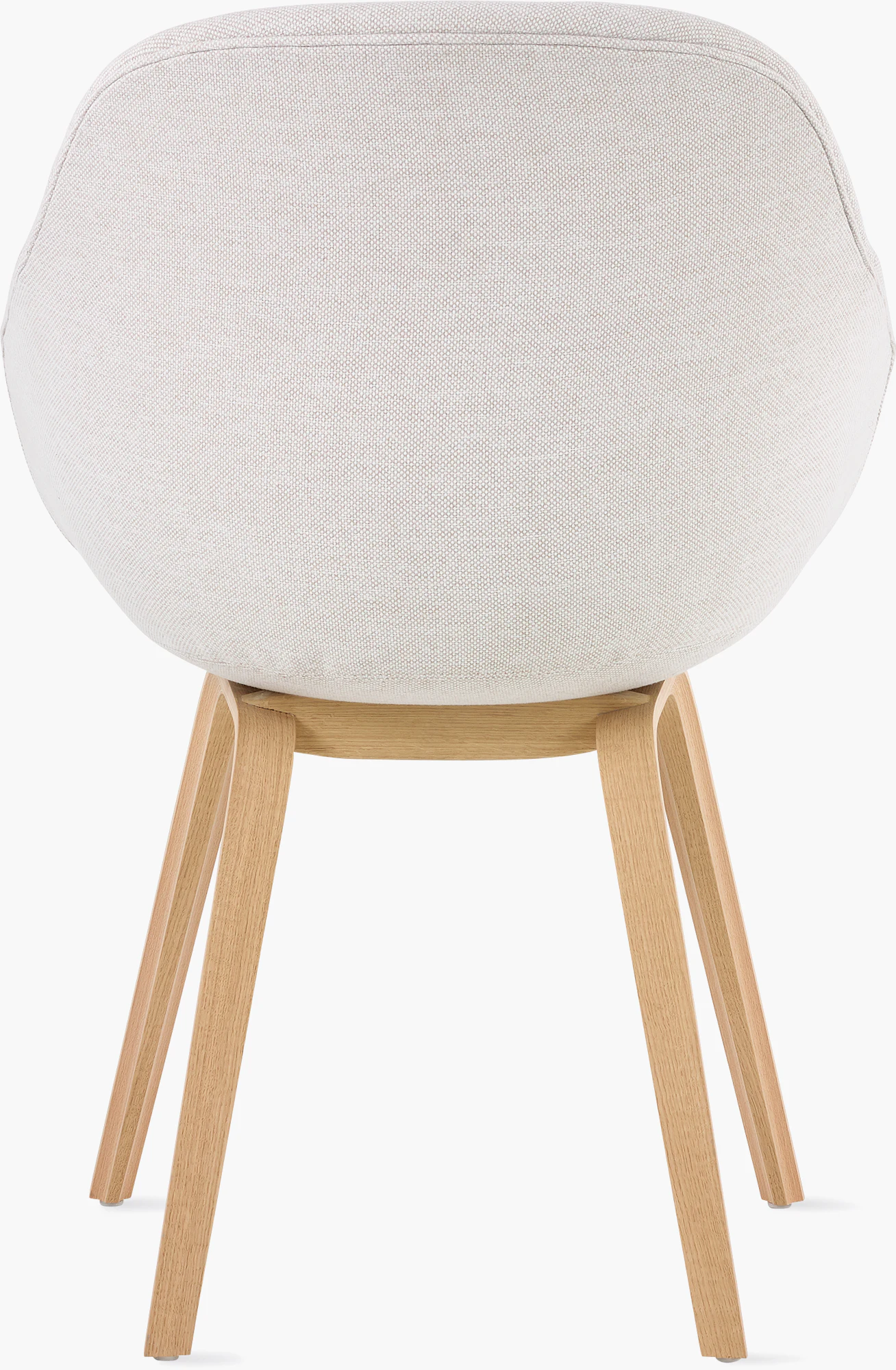 About A Chair 123 armchair underside/seat view in light gray fabric with natural wood legs