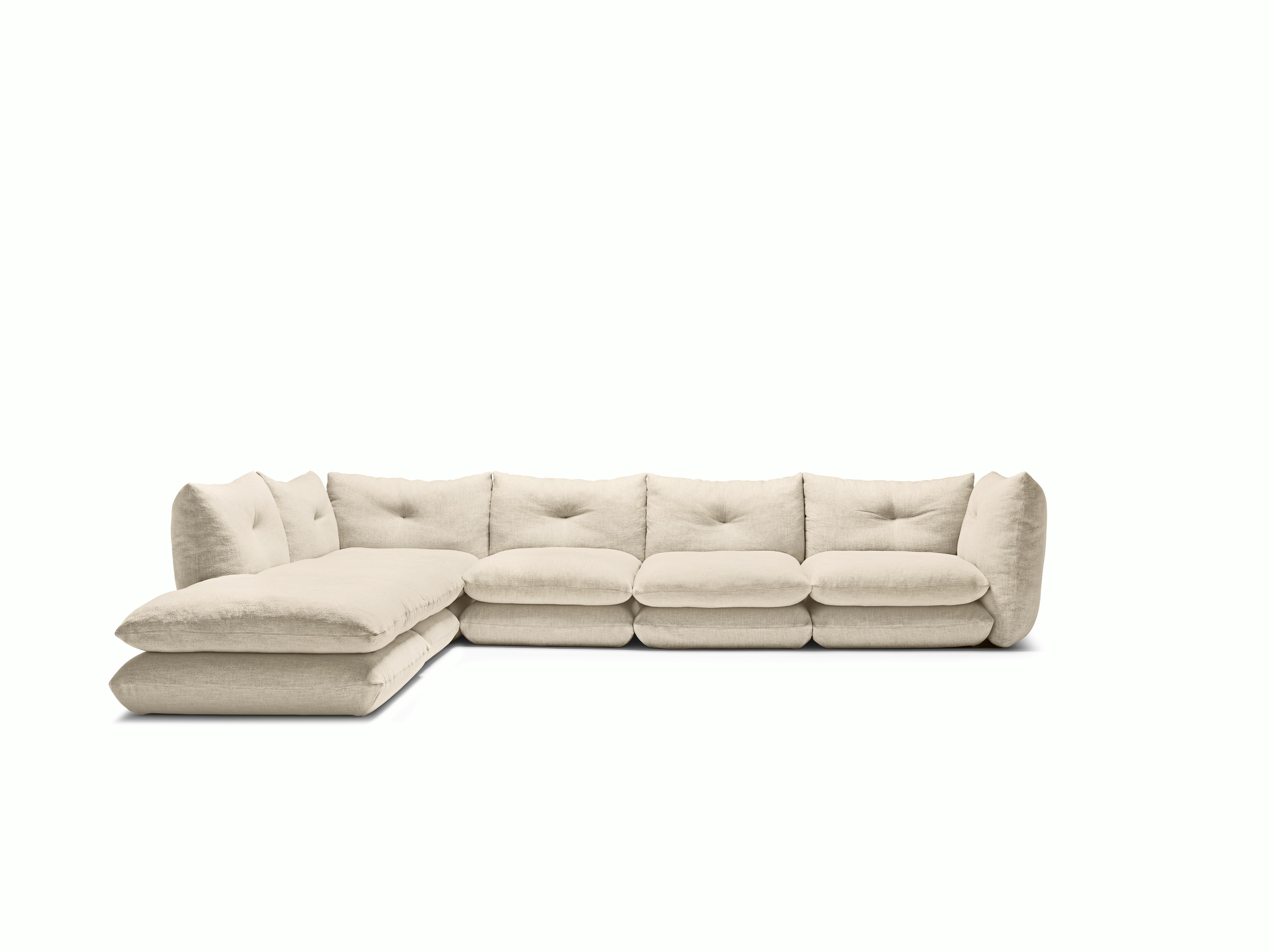 Pillo Sectional - Left,  Five Seater with Ottoman,  Standard or Deep,  Haven,  Ivory