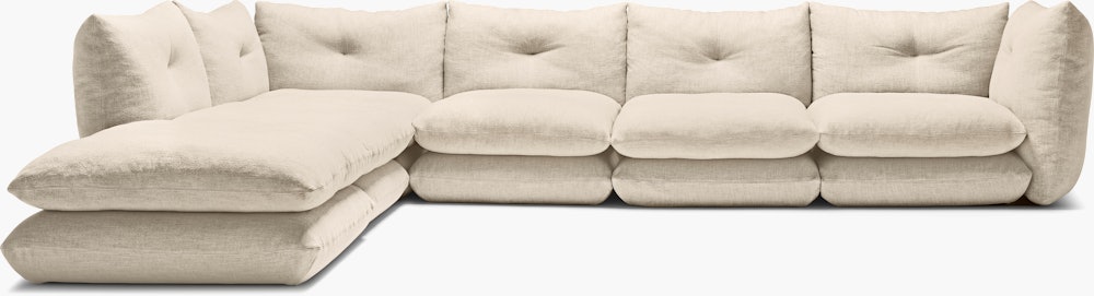Pillo Sectional - Left,  Five Seater with Ottoman,  Standard or Deep,  Haven,  Ivory