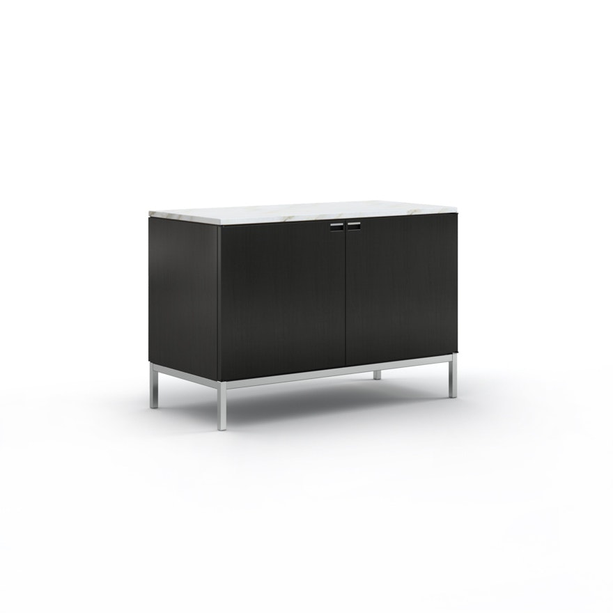 Florence Knoll Credenza - Two Position, Polished Chrome, Ebonized Oak, Satin Cararra