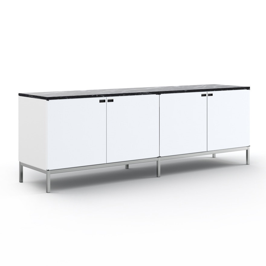 Florence Knoll Credenza - Four Position, Polished Chrome, White Lacquer, Polished Nero Marquina