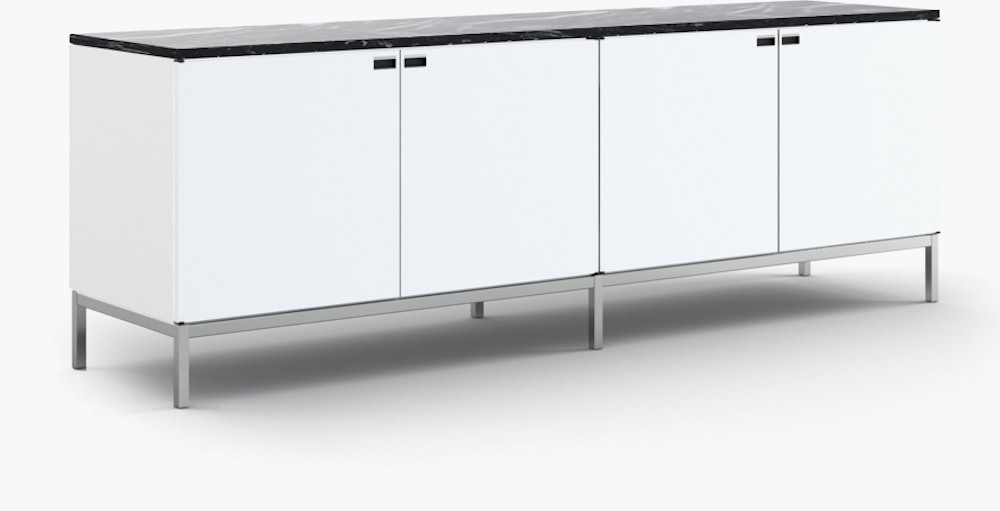 Florence Knoll Credenza - Four Position, Polished Chrome, White Lacquer, Polished Nero Marquina
