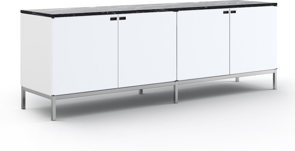 Florence Knoll Credenza - Four Position, Polished Chrome, White Lacquer, Polished Nero Marquina