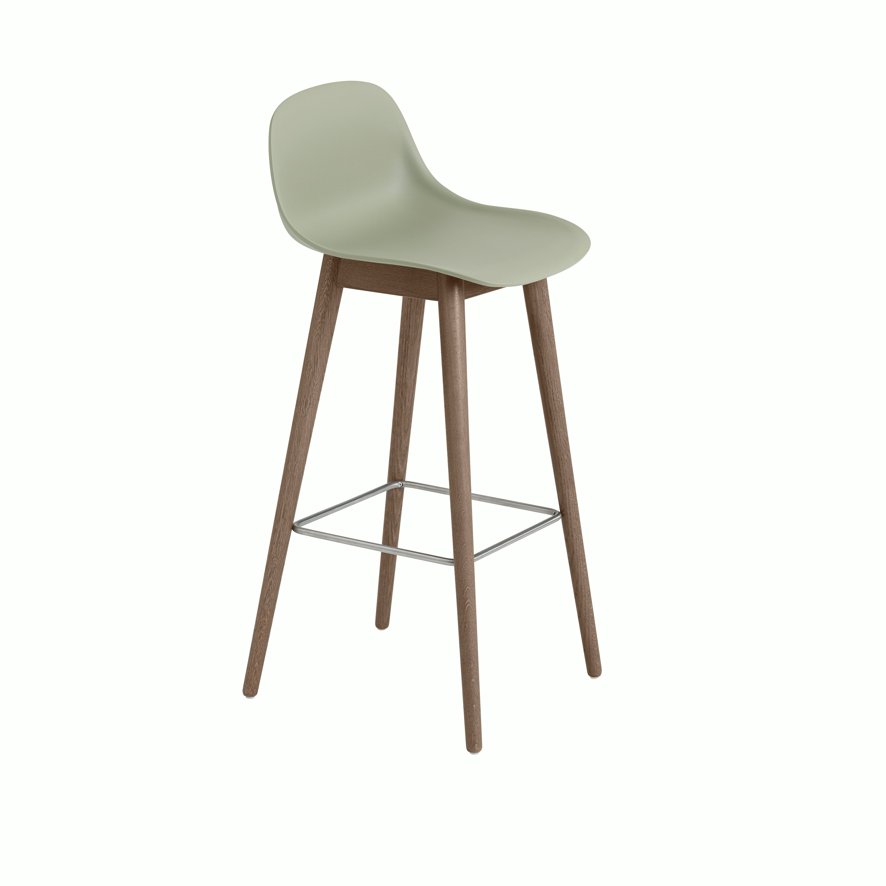 Fiber bar stool h75 w back wood base stained dark brown dusty green
