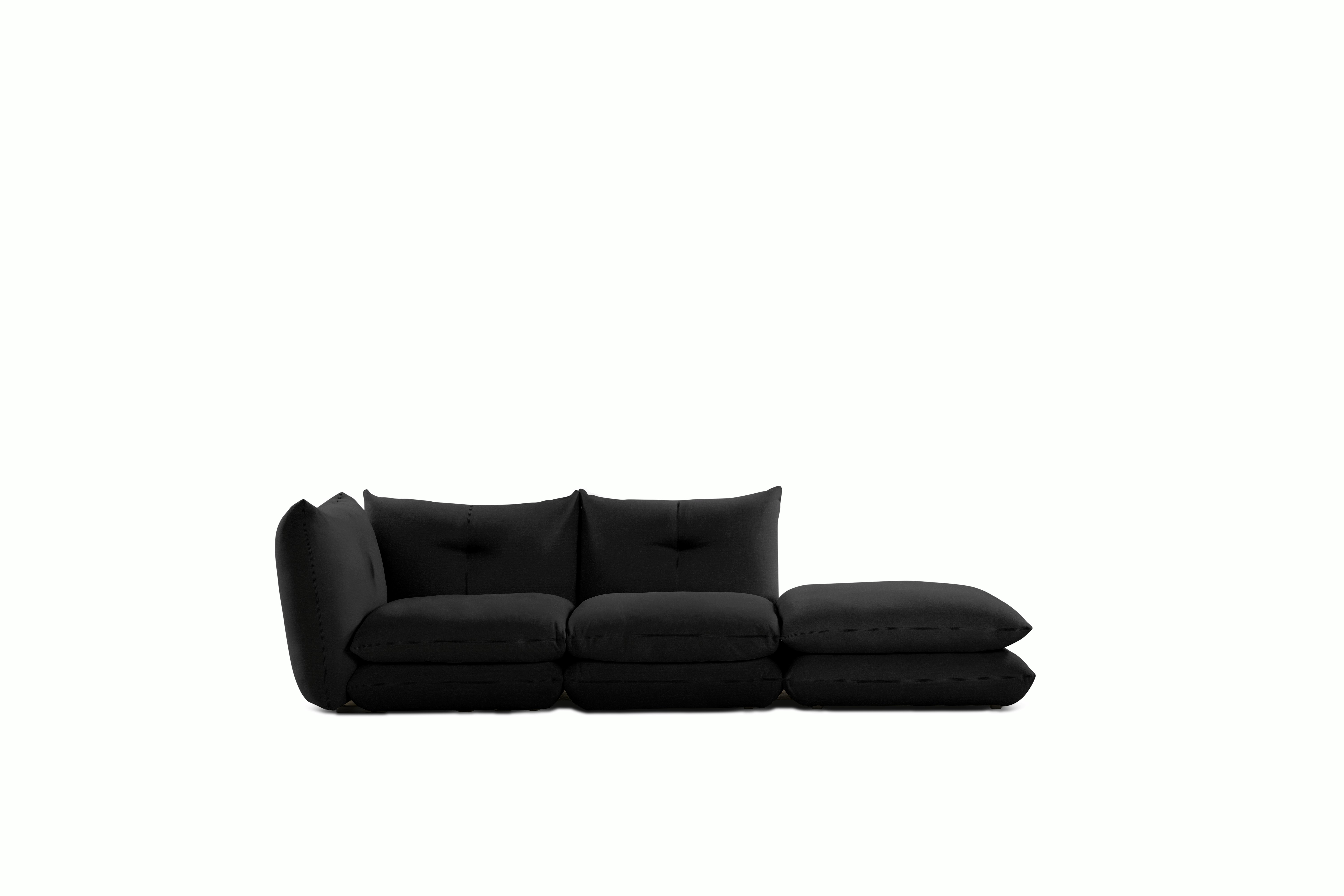 Pillo Sectional -  Left Two Seater with Ottoman Standard or Deep in Iseo Black