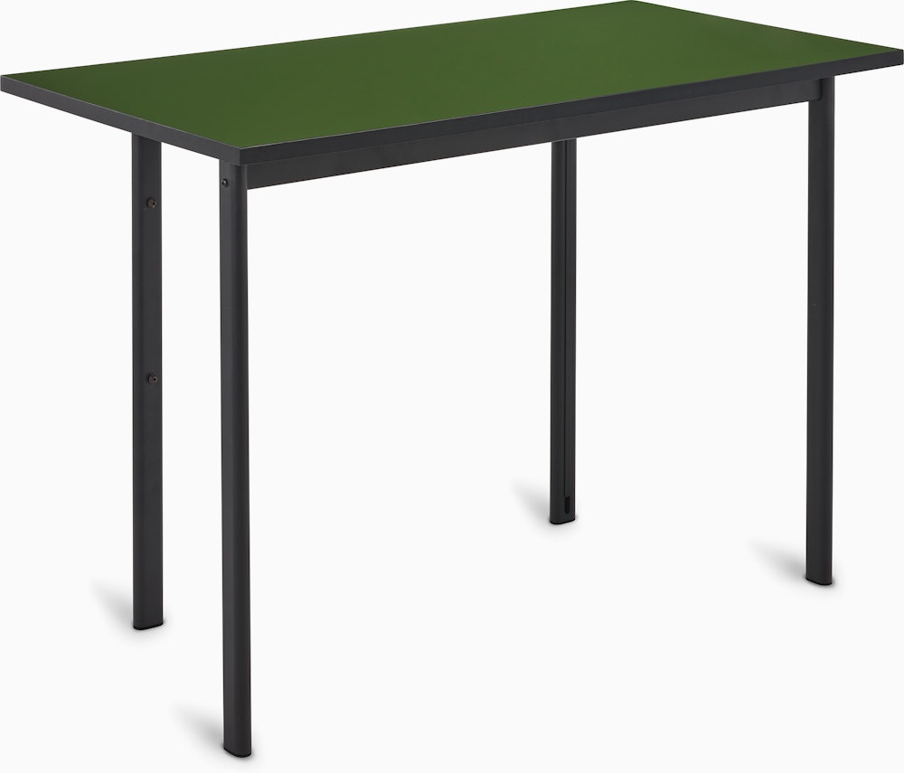 Angle view of Mode desk in black with pesto top.