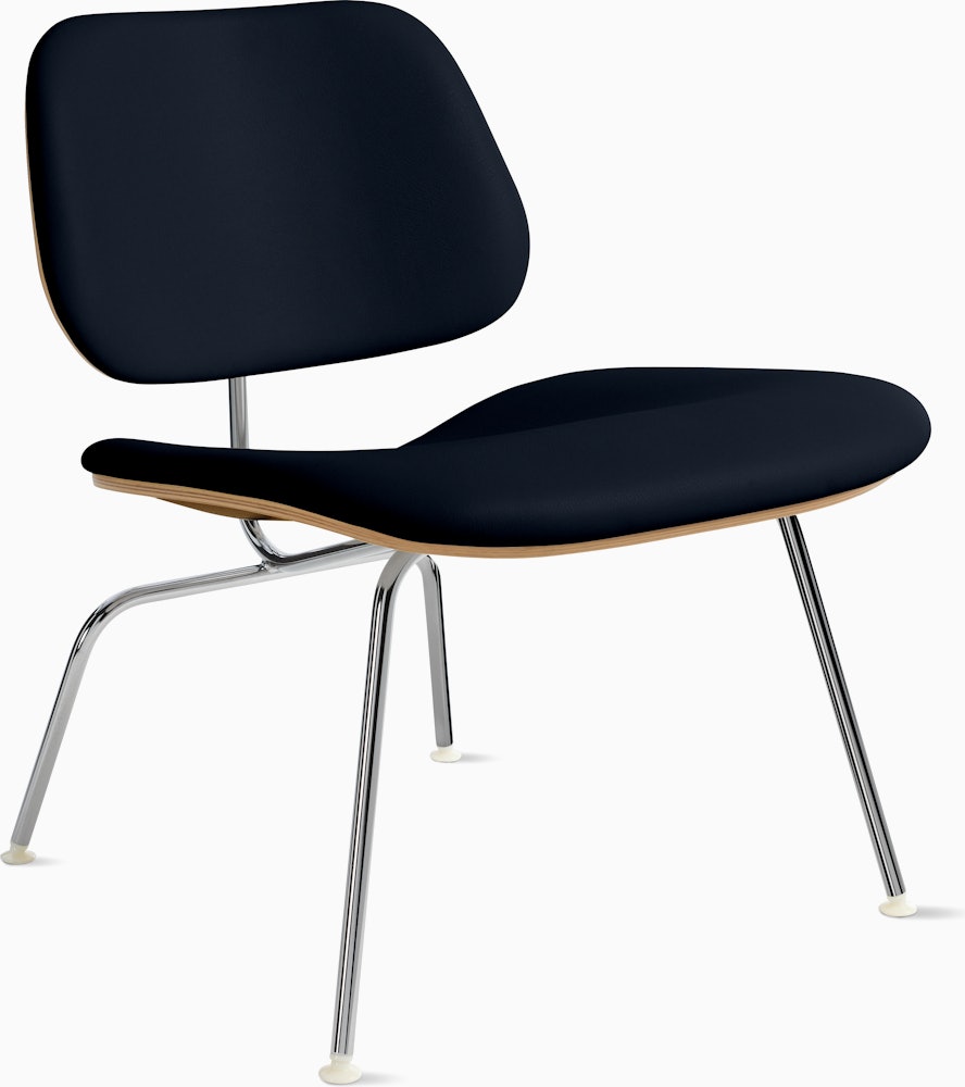Eames Molded Plywood Lounge Chair Metal Base (LCM) - Upholstered,  Walnut,  Prone Leather,  Sail,  Chrome