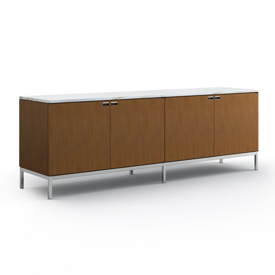Florence Knoll Credenza - Four Position, Polished Chrome, Medium Brown, Satin Cararra