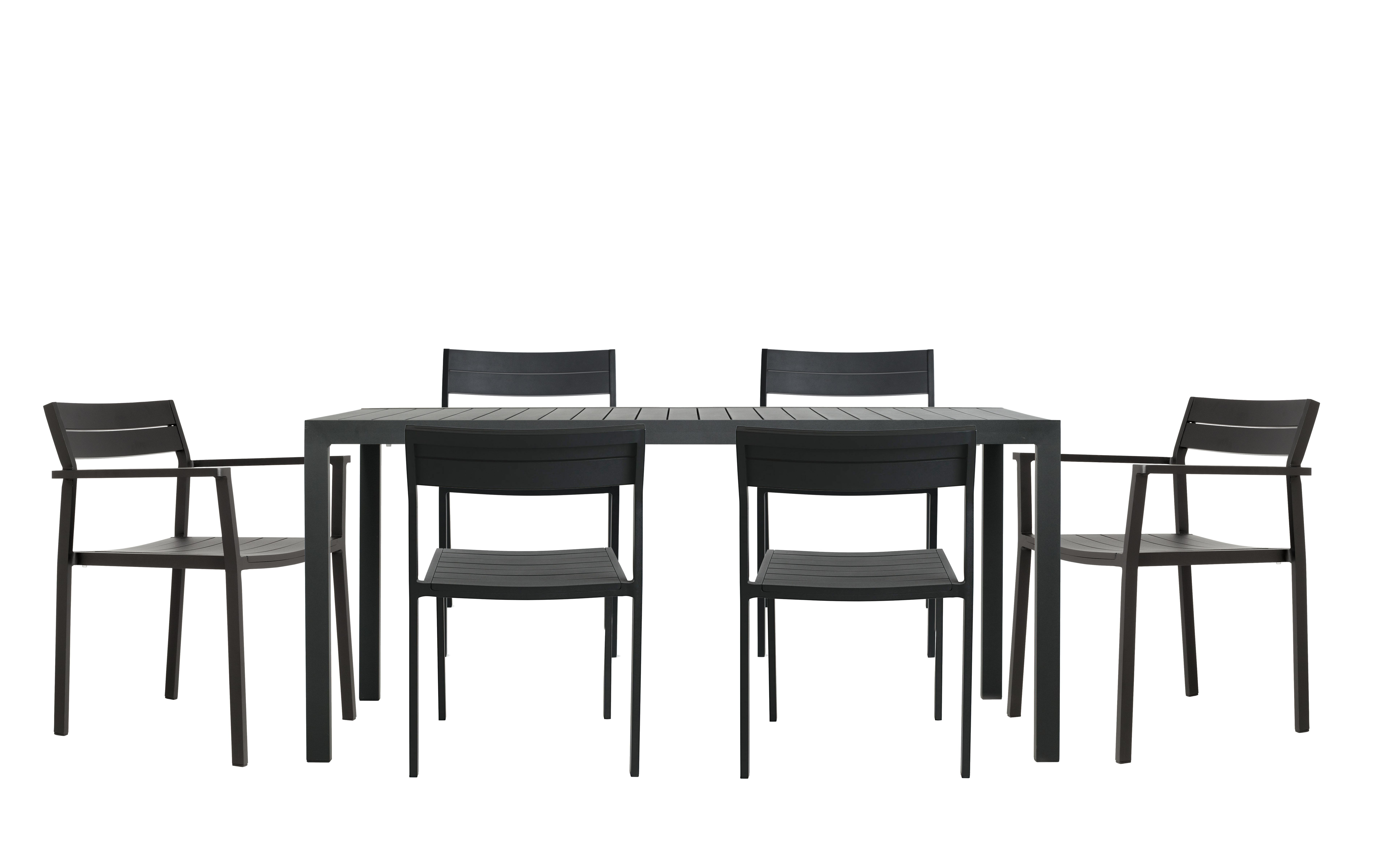 Eos Dining Set - Rectangular Table,  2 Armchairs,  & 4 Side Chairs,  Black