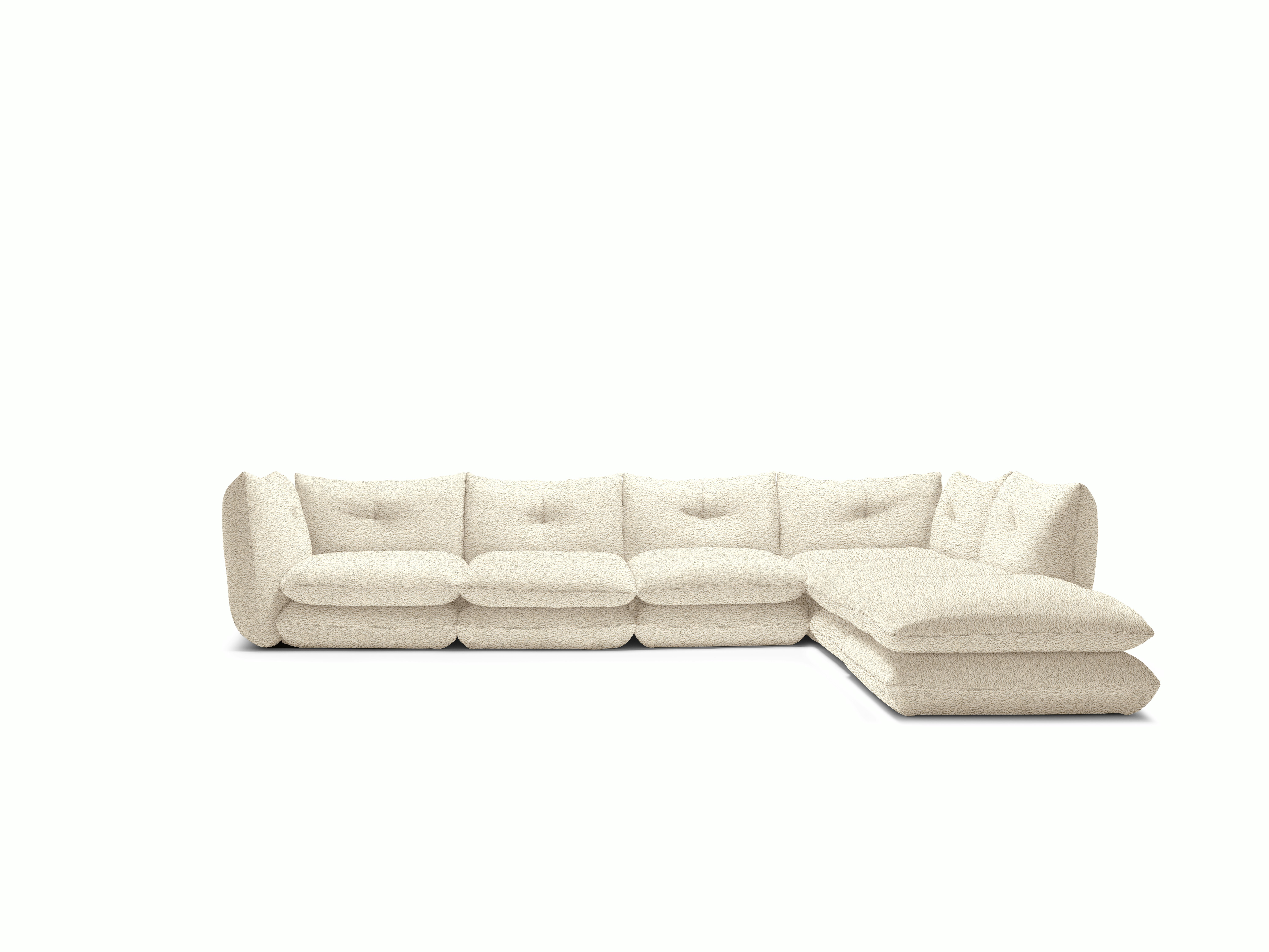 Pillo Sectional -  Right,  Five Seater with Ottoman,  Standard,  Curly,  White