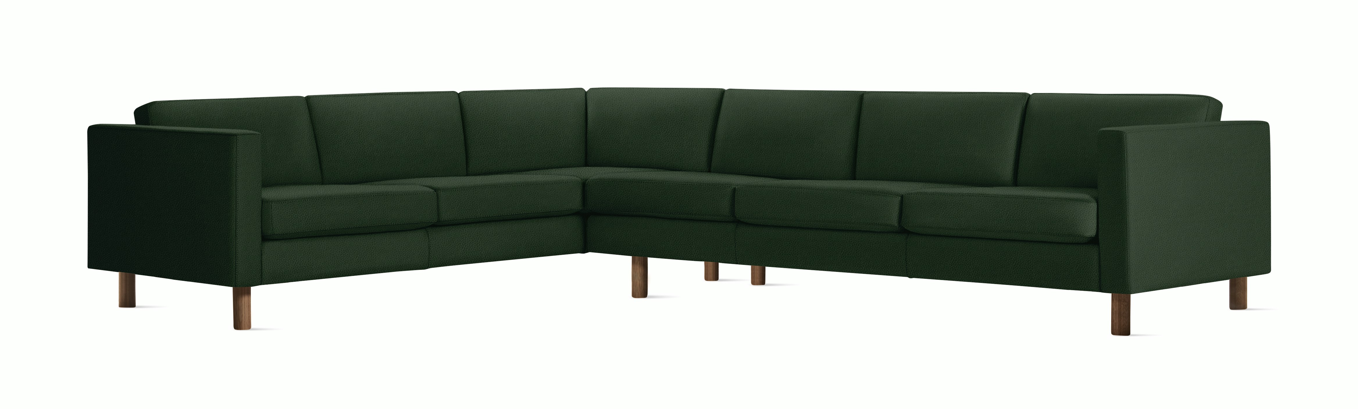 Lispenard Sectional in green vine leather with 6" legs.
