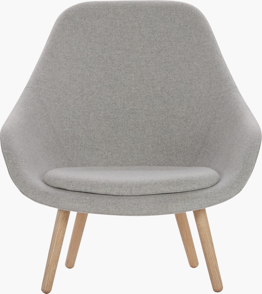 A light grey About A Lounge 92 Armchair with high back viewed from the front