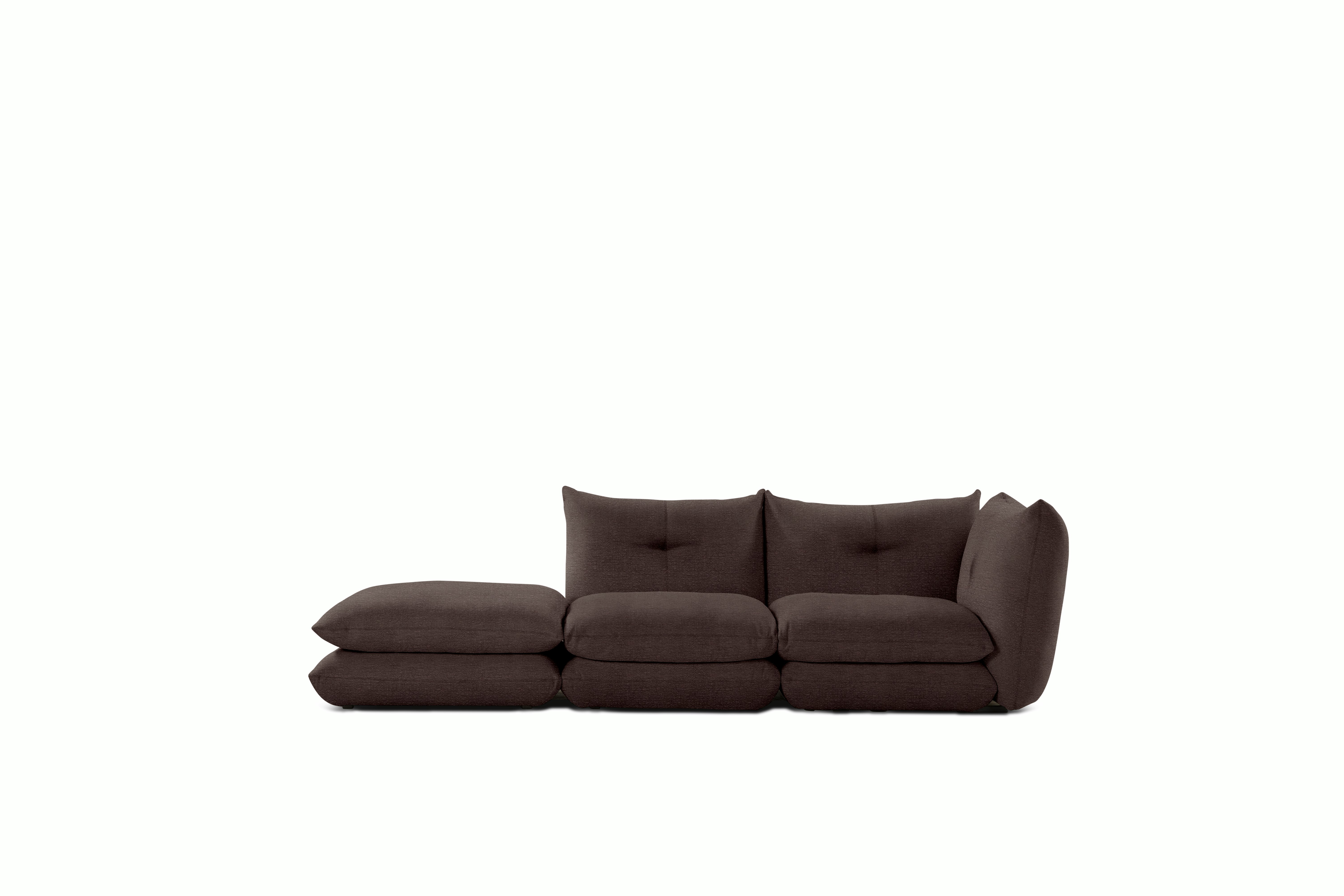 Pillo Sectional - Right Two Seater with Ottoman Standard or Deep in Haven Cocoa